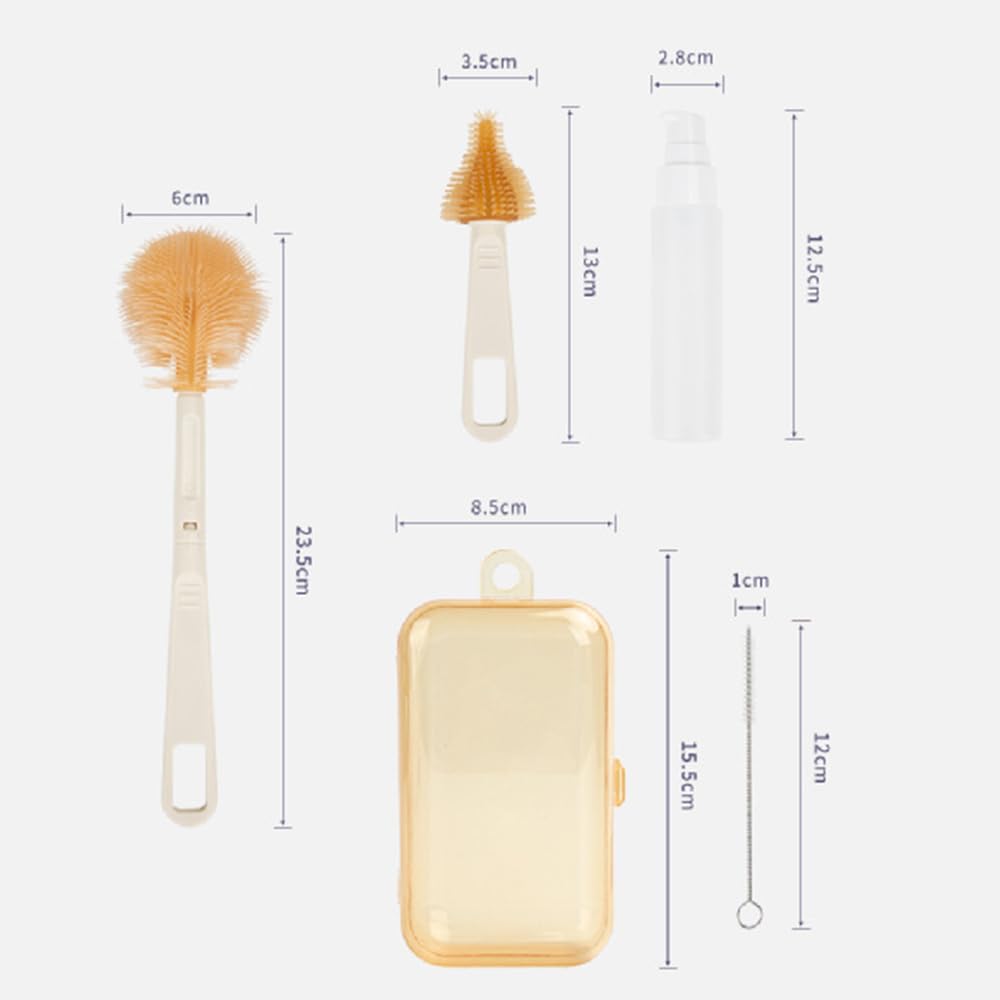 Travel Baby Bottle Cleaning Brush Set - Silicone Bottle Brush, Nipple Brush, Straw Cleaner with Soap Dispenser & Storage Box | Portable Baby Bottle Cleaner Kit for Travel, Home & On-the-Go (Purple) | Perfect for Diaper Bags, Daycare & Family Trips