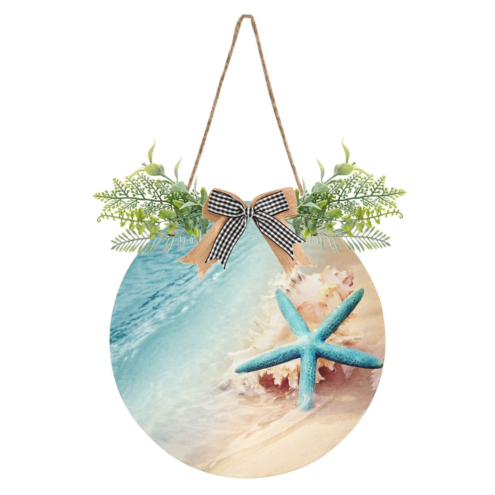 12 Inch Round Starfish Summer Wreath - Coastal Beach Decor for Front Door, Porch & Home - PVC Welcome Sign for Coastal Themed Rooms | Perfect for Summer Decorations, Beach House Style & Nautical Interior Design