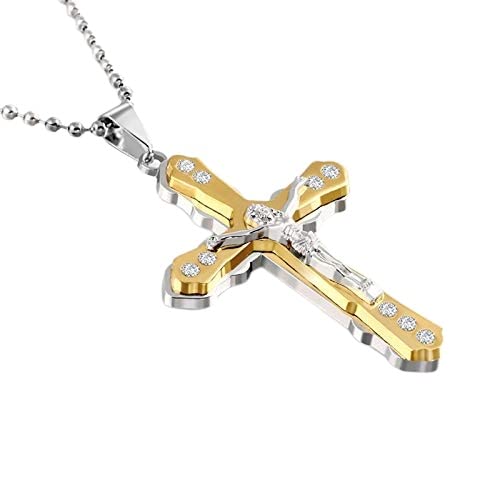 Calozito Classic European & American Style Men's Gold Cross Pendant Necklace - Religious Jewelry for Men, Hip Hop Fashion Accessory - Perfect for Daily Wear, Gifts & Special Occasions