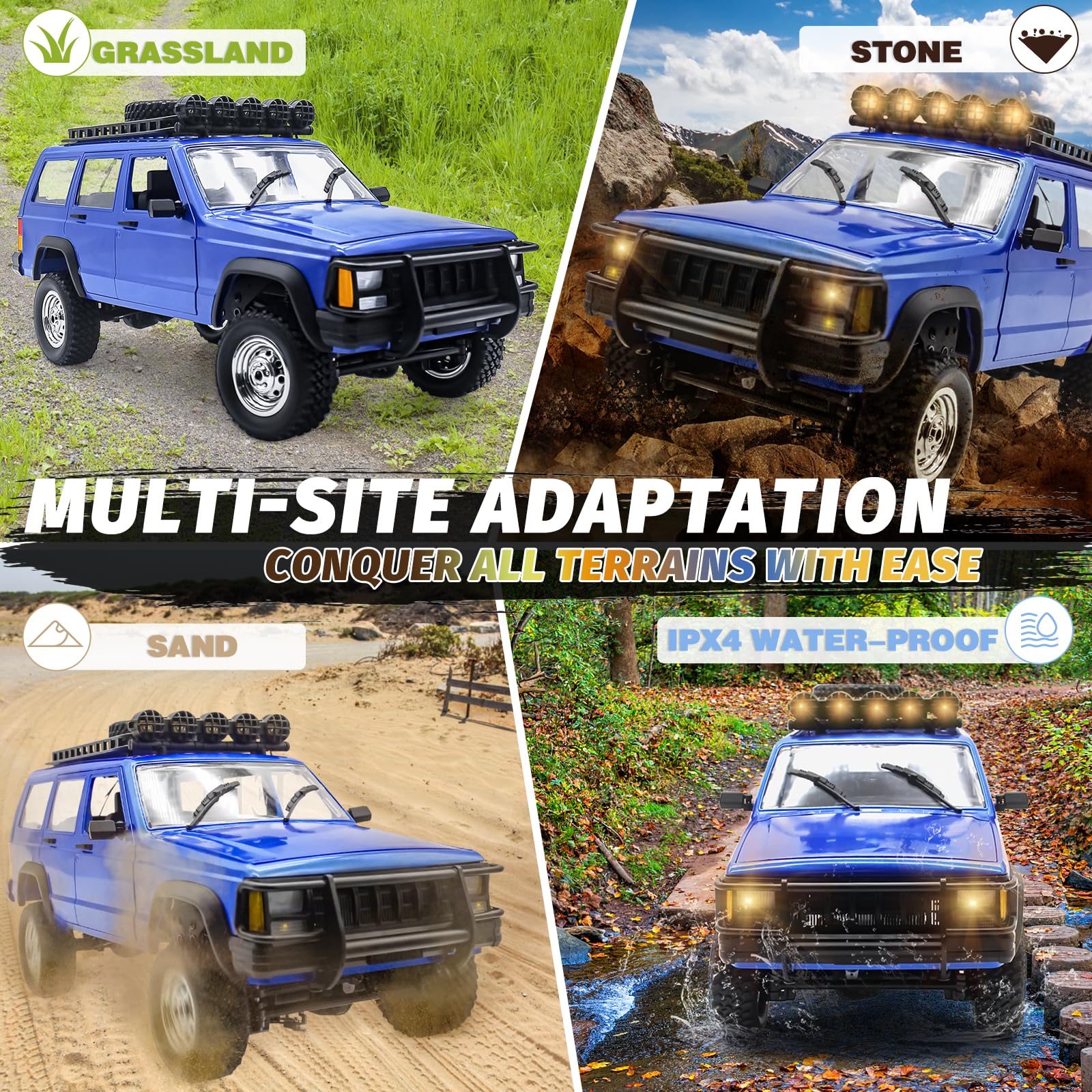Fistone 1:12 Scale 2.4Ghz 4WD Remote Control Car - RC Rock Crawler Off-Road Truck with LED Lights, Waterproof All-Terrain Climbing Vehicle for Kids & Adults (Ages 8-12) - Perfect for Outdoor Adventures, Backyard Racing & Off-Roading Fun