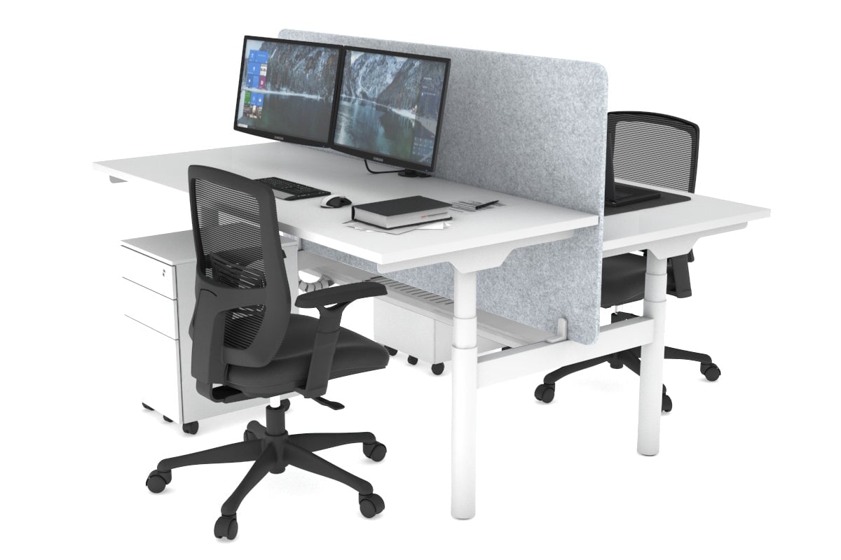 Flexi Premium Height Adjustable 2-Person H Bench Workstation - White Frame [1600L x 700W] - Ergonomic Office & Home Workspace Solution for Collaborative Teams & Remote Workers