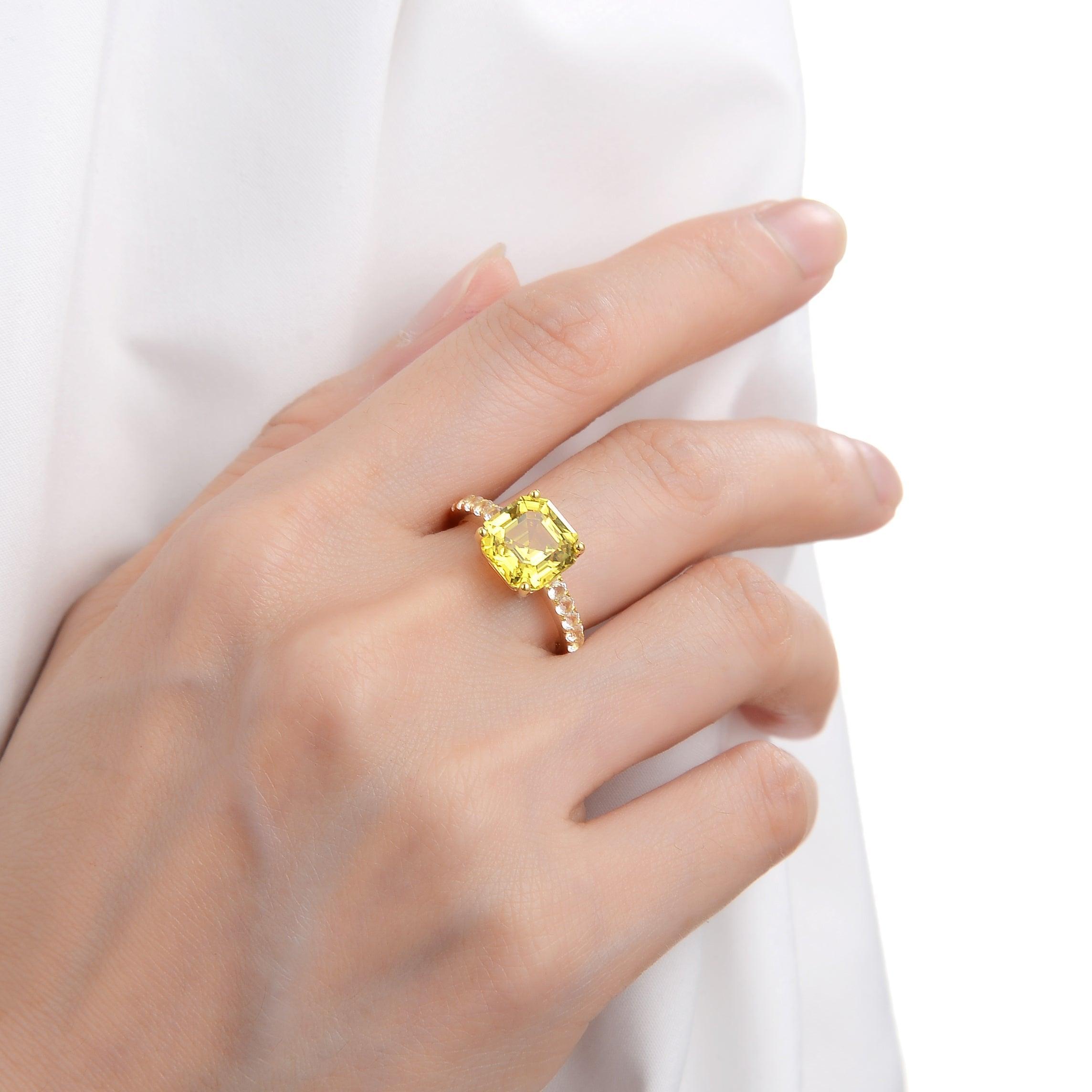 Yellow Sapphire Asscher Cut Solitaire Ring - 14K Gold Engagement Ring for Women | Elegant Wedding Jewelry & Anniversary Gift