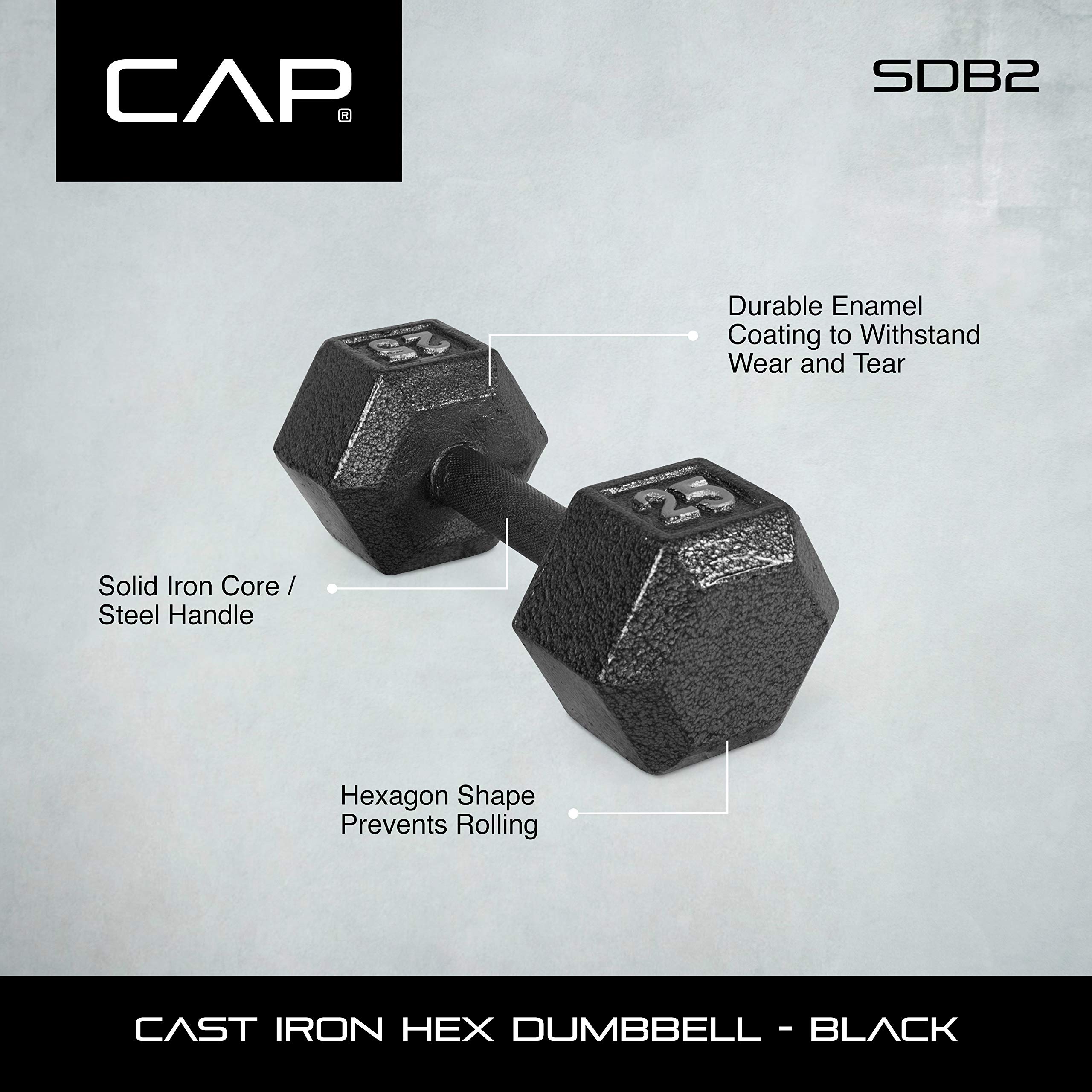 CAP Barbell Cast Iron Hex Dumbbell Set - 5-50 lbs Weight Options for Home Gym, Strength Training & CrossFit Workouts