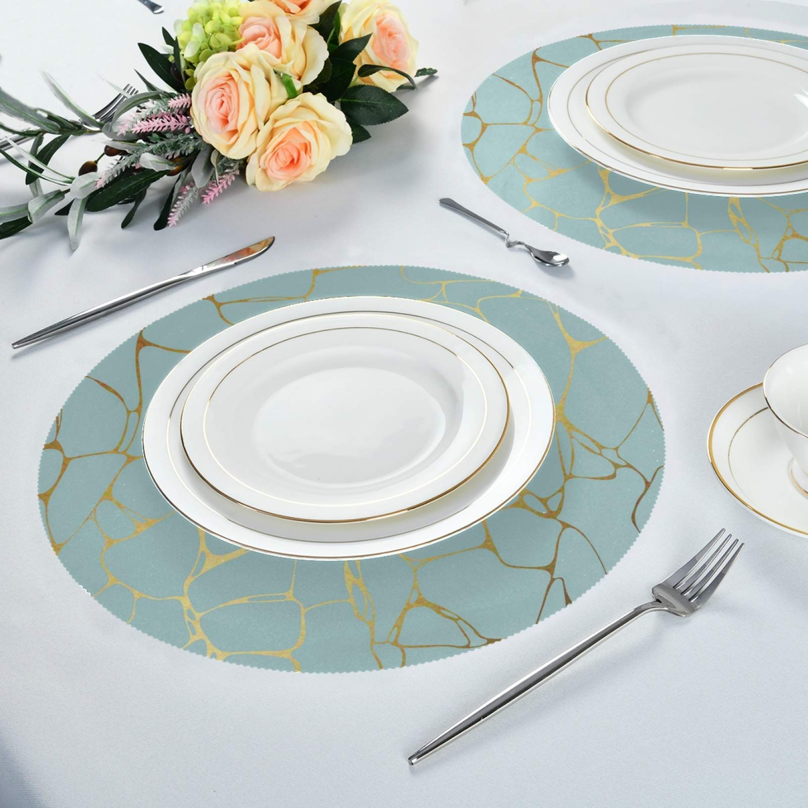 ALAZA Marble with Gold Geometric Mint Green Round Placemats - Set of 1 Elegant Dining Table Mat for Home Kitchen & Holiday Decor | Perfect for Dinner Parties, Thanksgiving, Christmas & Formal Table Settings