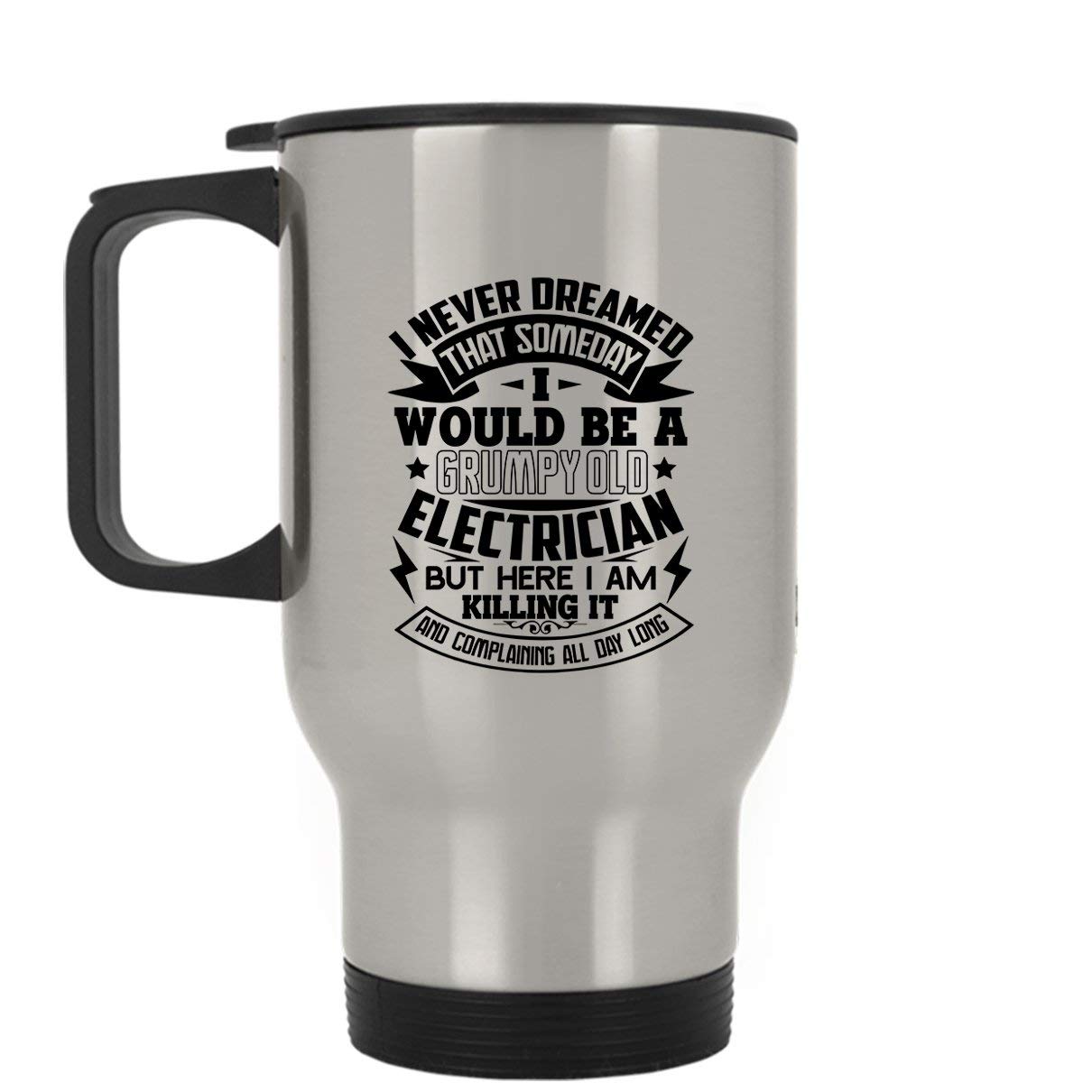 Grumpy Old Electrician Travel Coffee Mug - Insulated Stainless Steel Silver Tumbler for Hot & Cold Drinks - Perfect Gift for Electricians, Construction Workers & Coffee Lovers