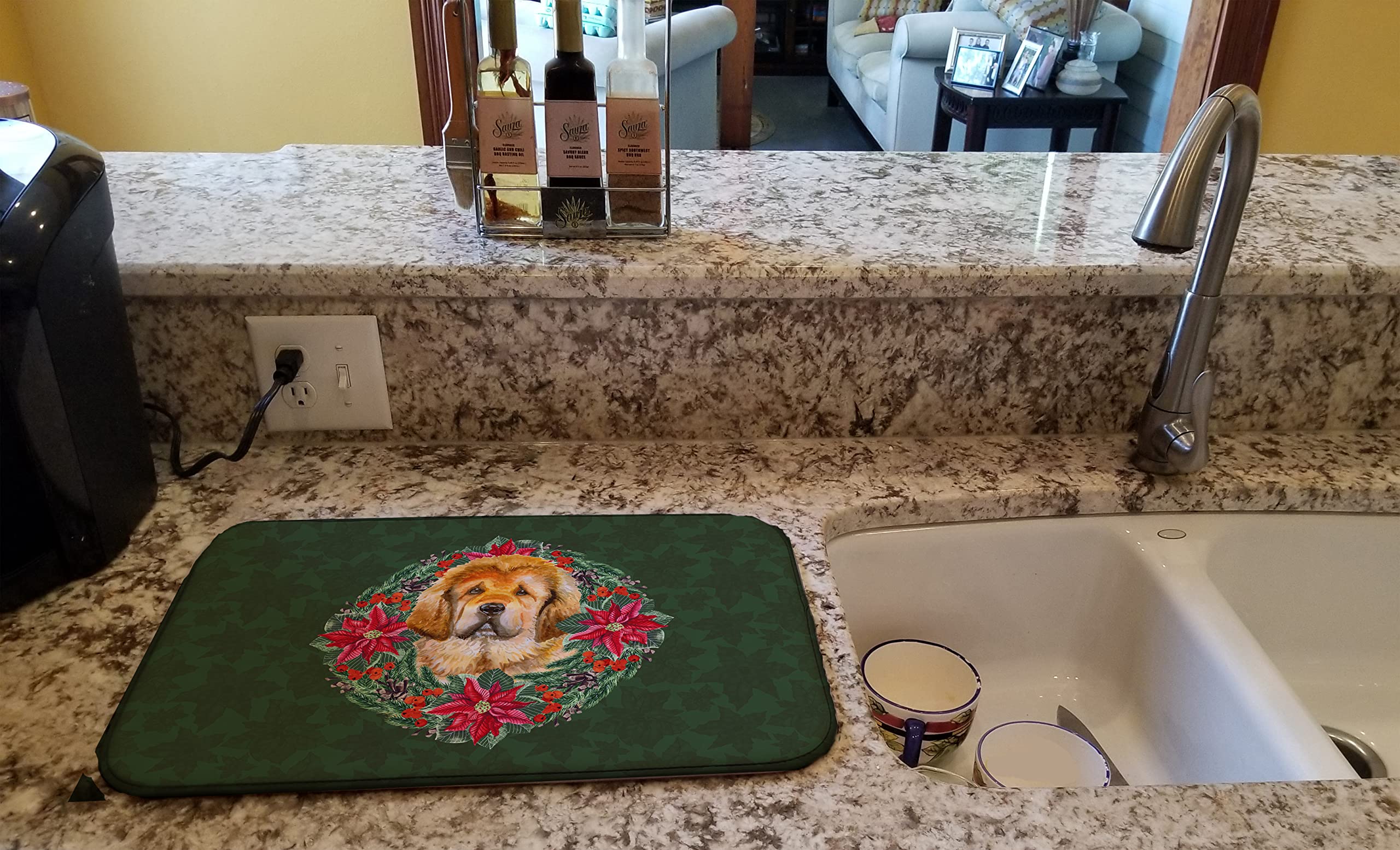 Tibetan Mastiff Dish Drying Mat - Absorbent Kitchen Counter Pad for Dishes, 14x21