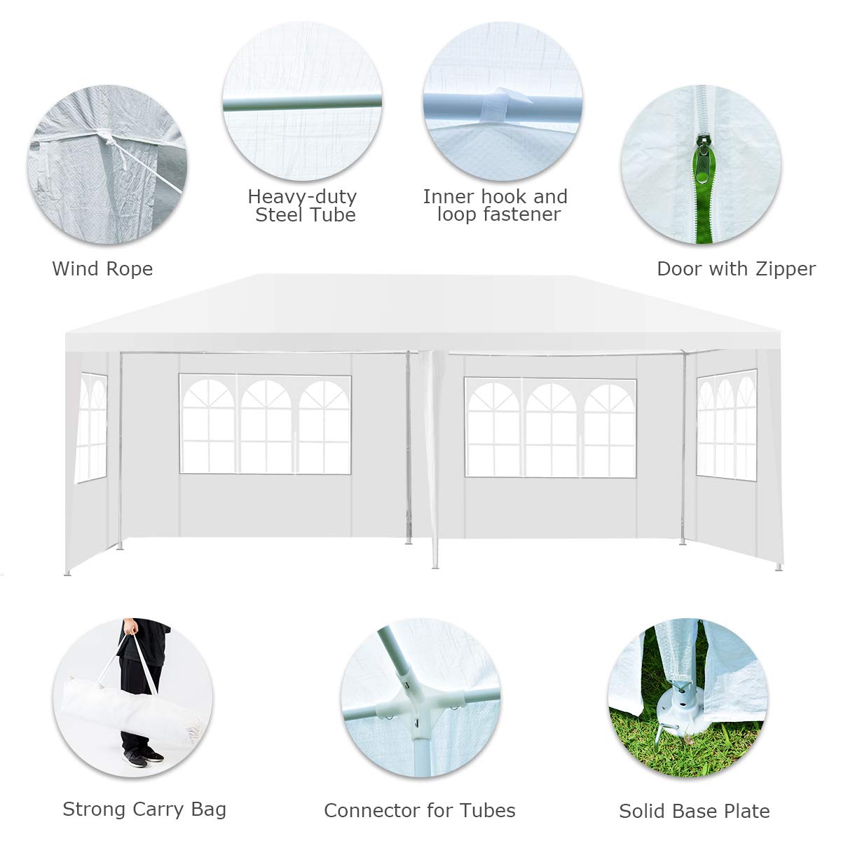 ORALNER 10'x20' White Outdoor Canopy Tent with 6 Removable Sidewalls & Carrying Bag - Heavy Duty Wedding Party Tent, Camping Gazebo Pavilion for Patio, Garden, Backyard - Perfect for Outdoor Events, Picnics, and Family Gatherings