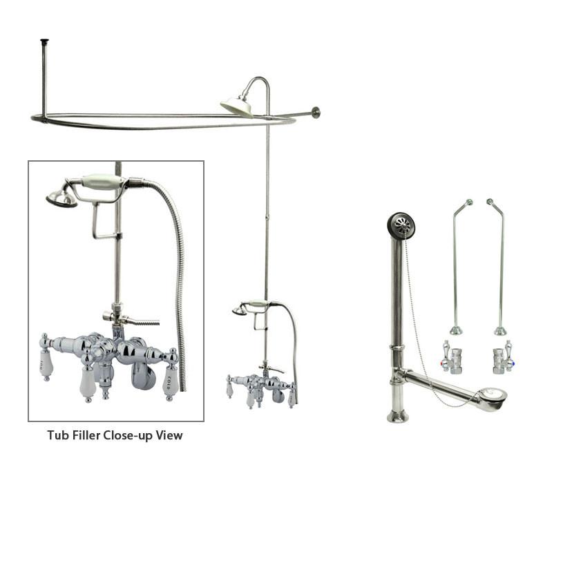 Vintage Chrome Clawfoot Bathtub Faucet Shower Kit with Enclosure & Curtain Rod 424T1CTS - Perfect for Antique Bathroom Renovations & Spa-Style Relaxation