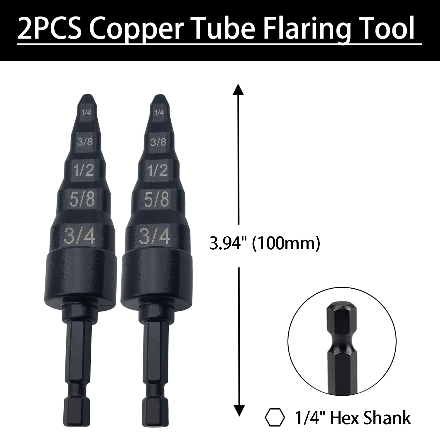 2PCS Professional Copper Tube Flaring Tool Kit - 1/4-inch Hex Shank AC Refrigerant Pipe Expander Set (1/4, 3/8, 1/2, 5/8, 3/4 Inch) for HVAC, Auto AC Repair & Power/Impact Drills - Perfect for Refrigeration System Maintenance & DIY Projects