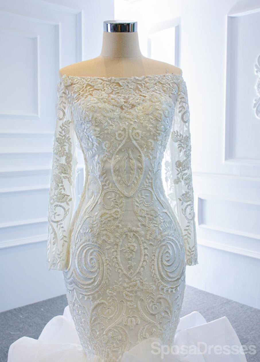 Elegant Long Off Shoulder Lace Mermaid Wedding Dress - A-Line Bridal Gown WD719 for Beach, Church & Formal Weddings
