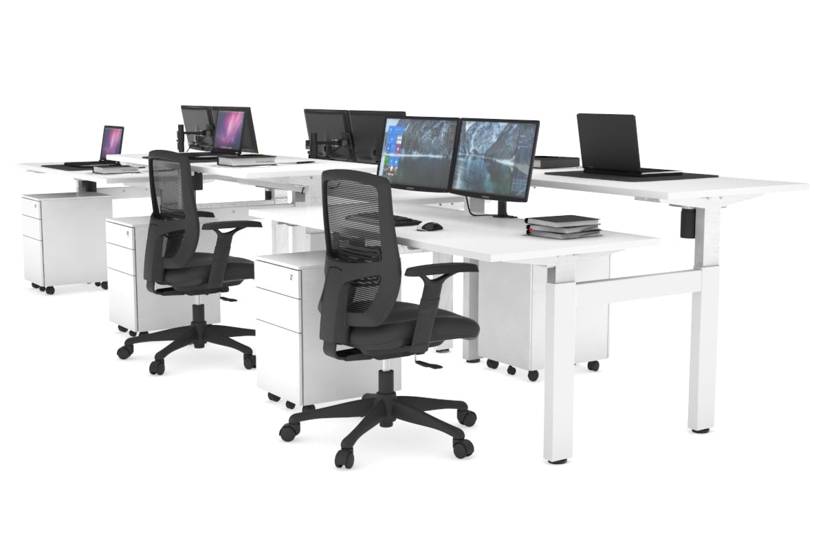 Adjustable 6-Person H Bench Workstation with White Frame [1400L x 700W] - Perfect for Office, Classroom, or Collaborative Workspace