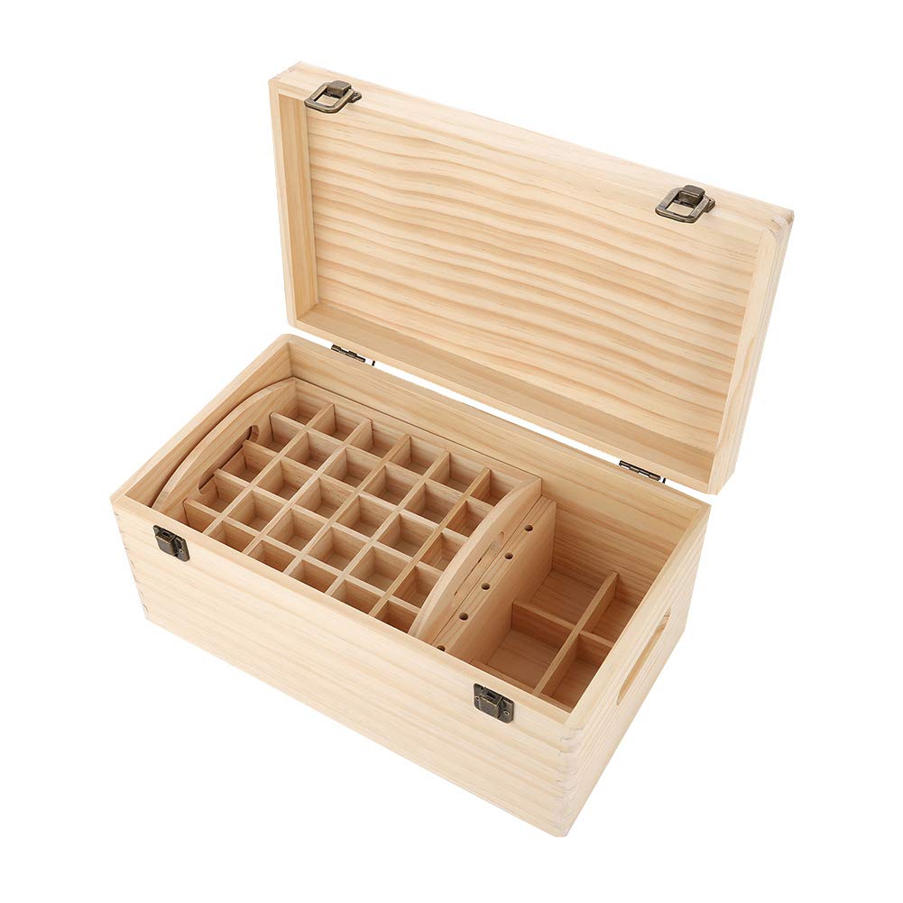 Premium Wooden Essential Oil Storage Box with 2 Removable Trays - Holds 60 Bottles | Aromatherapy Organizer for Home, Spa & Travel | Perfect Gift for Essential Oil Lovers