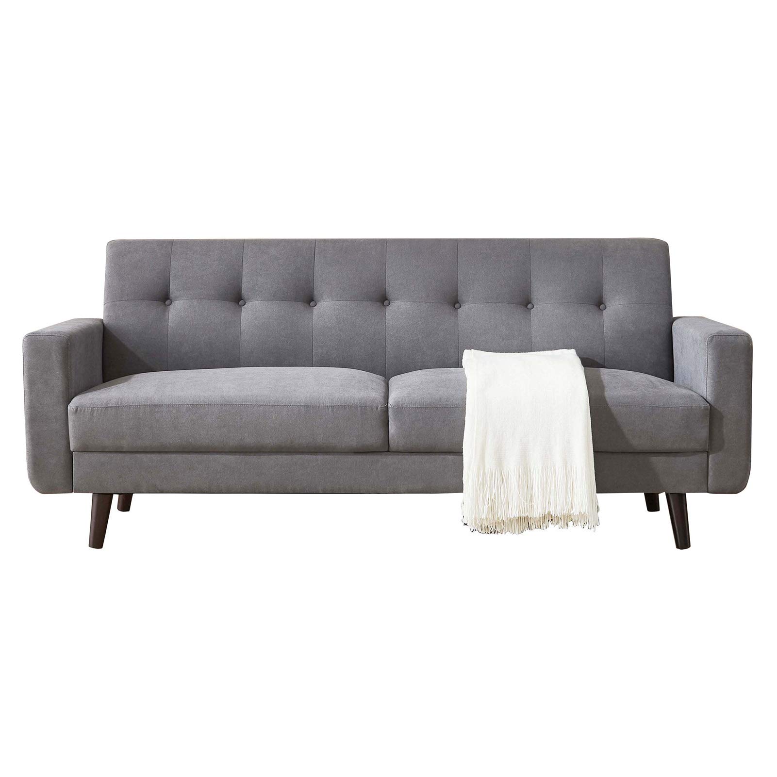 Interjunzhan Modern Fabric Sofa with Mid-Century Solid Wood Legs - Polyester Fiber Living Room Couch in Grey | Perfect for Small Spaces, Apartments & Contemporary Home Decor