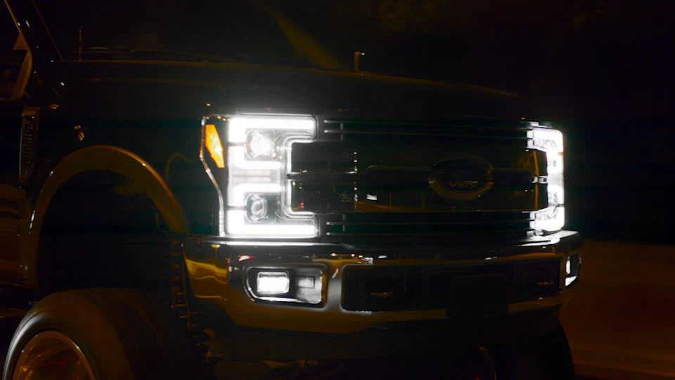 Ford Super Duty 2017-2019 Projector Headlights with OLED DRL & LED Turn Signals - Smoked Lens for Enhanced Style & Visibility - Perfect for Off-Roading & Night Driving