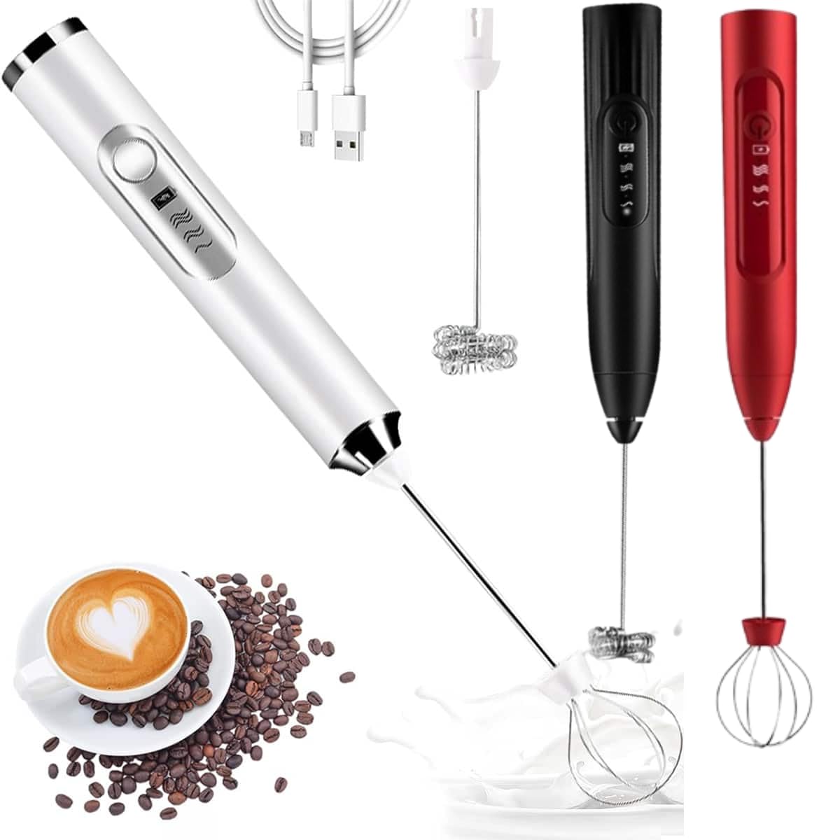 2-in-1 USB Rechargeable Cordless Hand Mixer - Portable Electric Whisk for Blending Liquids, Beating Eggs & Baking (Black) | Ideal for Kitchen, Camping & Small Space Cooking