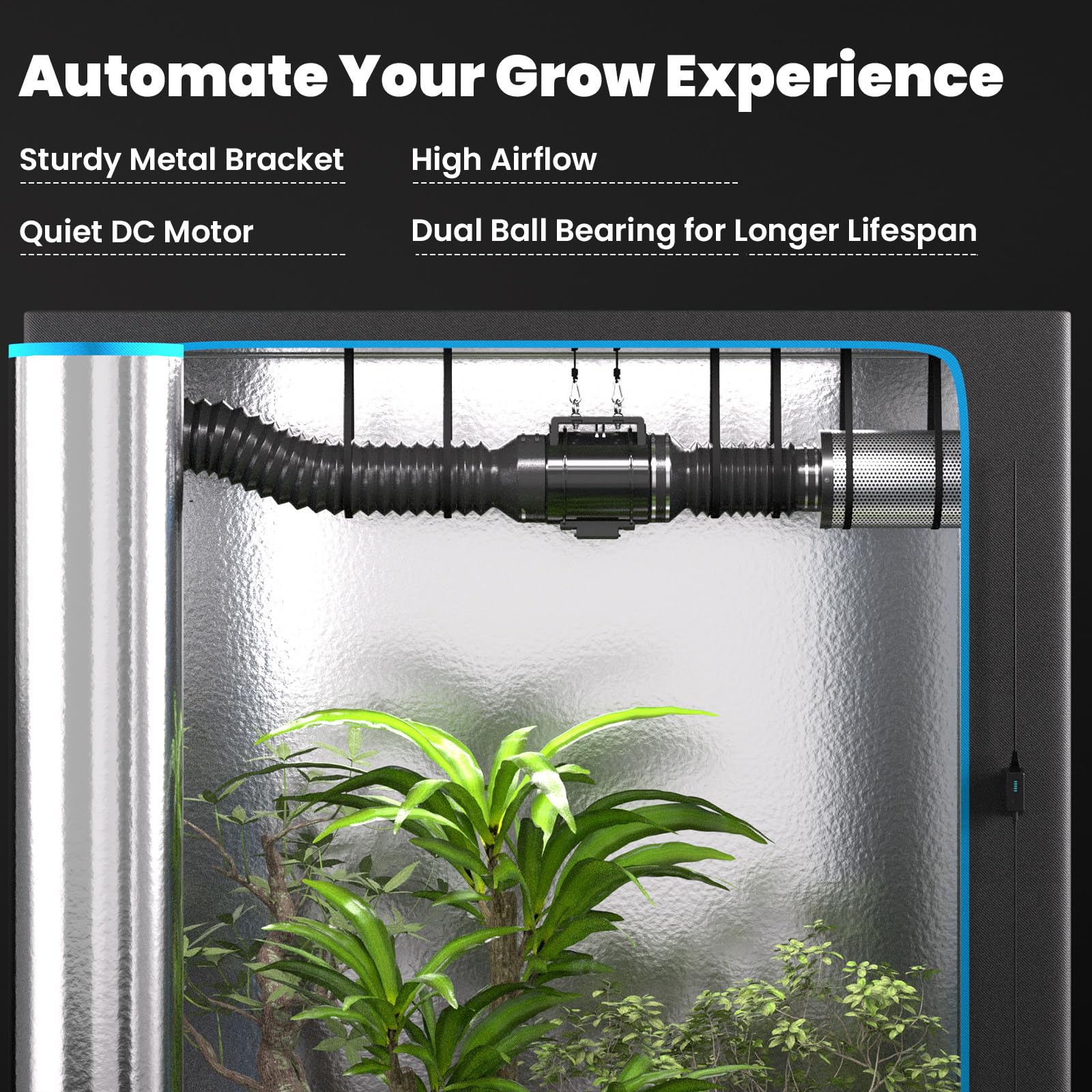 8-Inch Quiet Inline Fan with Speed Controller - Ventilation & Exhaust Fan for Heating, Cooling, Grow Tents, Hydroponics - Perfect for Home Greenhouses & Indoor Gardening (CloudStorm S8)