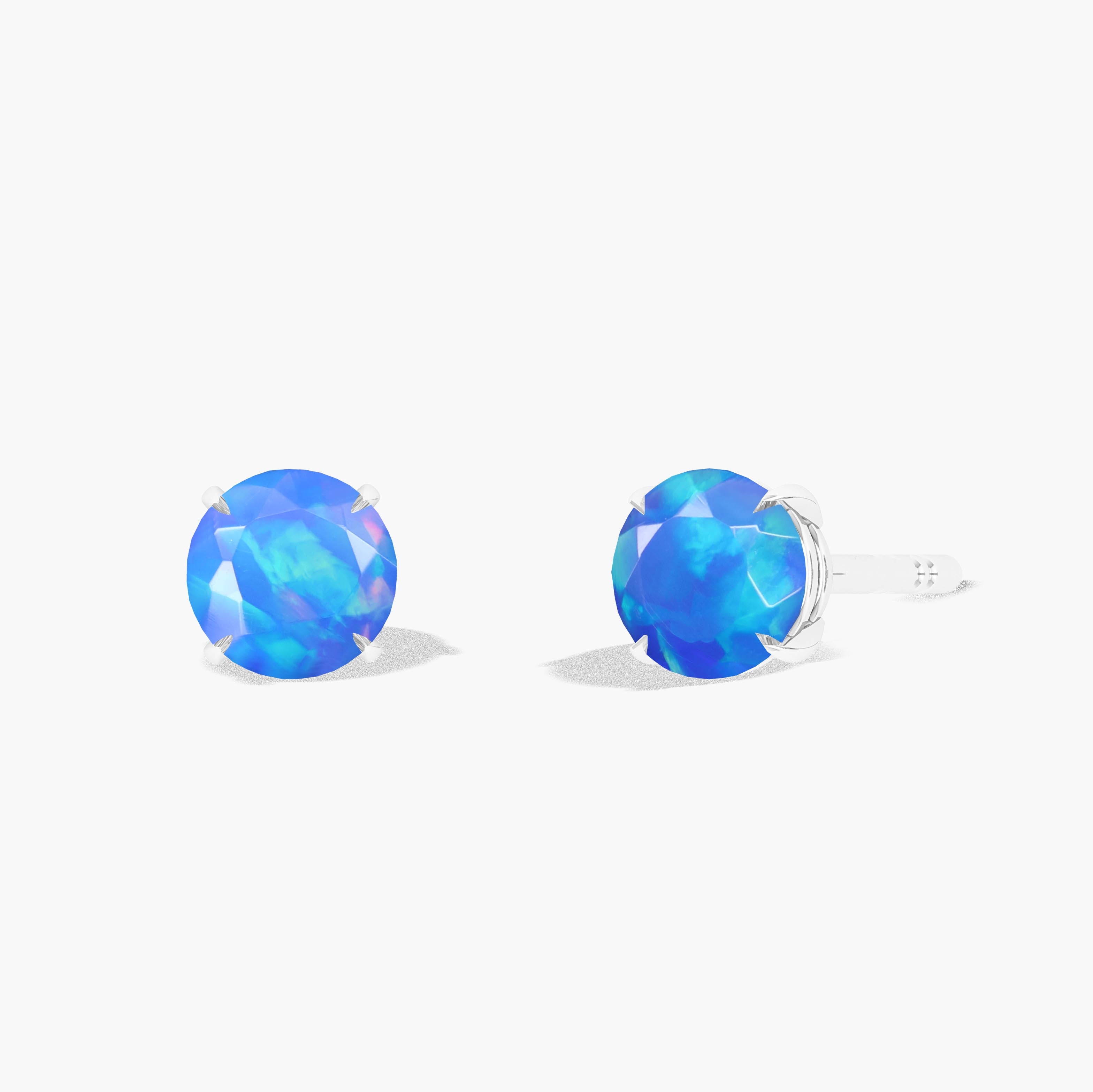Round Blue Opal Gemstone Stud Earrings for Women - Dainty Simple Elegant Jewelry for Everyday Wear & Special Occasions
