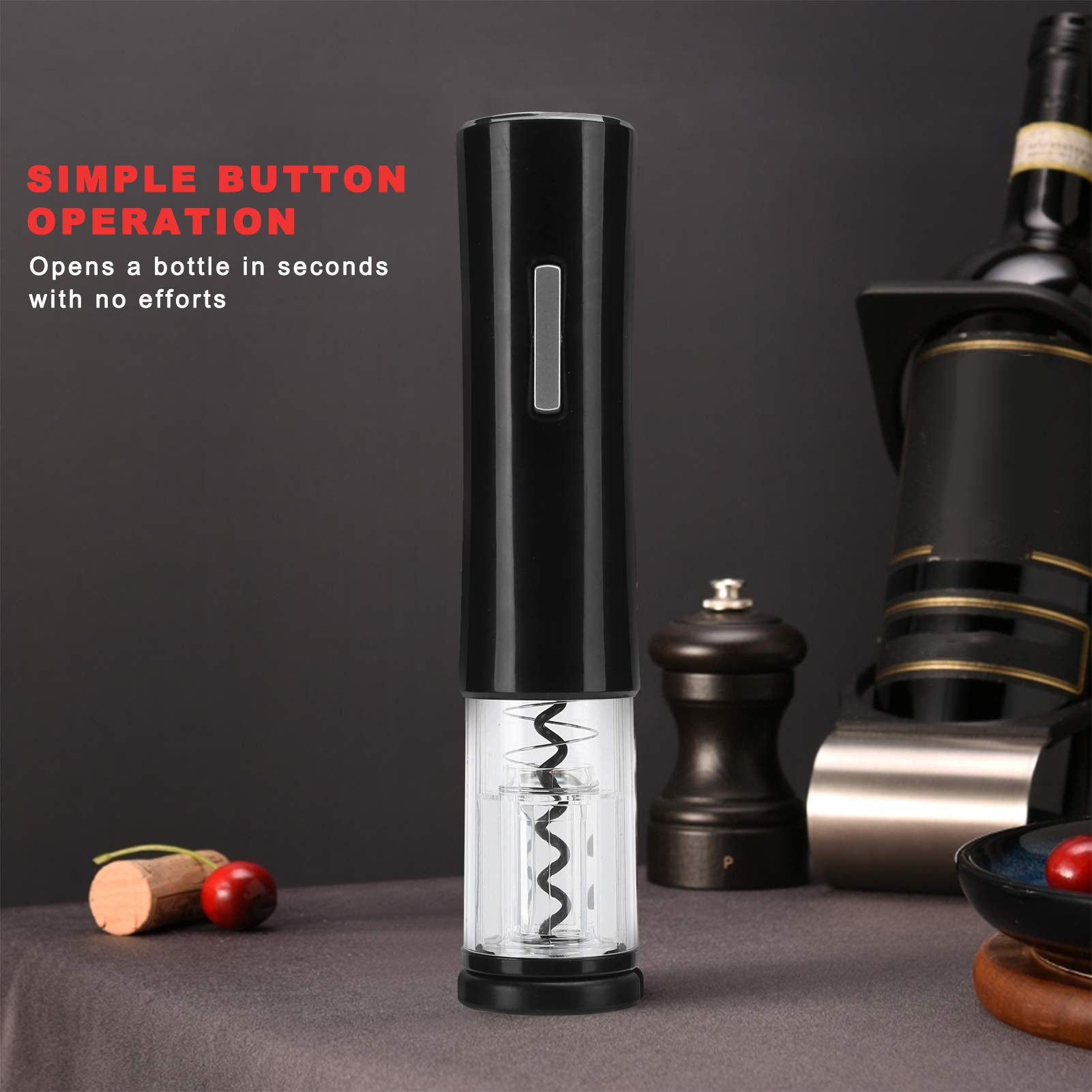 Automatic Electric Wine Bottle Opener with Removable Foil Cutter - Black | Cordless Rechargeable Corkscrew for Easy Wine Opening | Perfect for Home, Parties, and Restaurants
