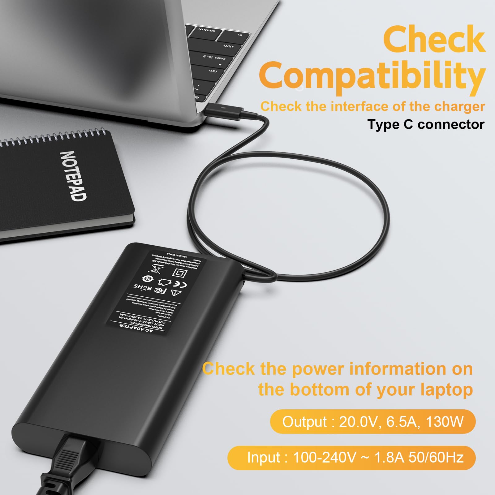 130W USB C Power Adapter for Dell XPS 15 9500/17 9700, Latitude 7210/7310/7410/9410/9510/5420/5520, Precision 5550/5750/3560/3550/3551/5530 2-in-1 - Fast Charging AC Adapter with Power Cord - Perfect for Home, Office & Travel Use