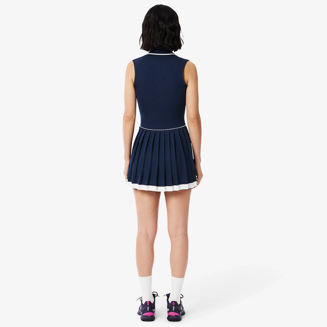 Lacoste Women's Heritage Ultry Dry Tennis Dress - Navy Blue & White | Breathable Quick-Dry Fabric for Tennis, Golf & Summer Sports
