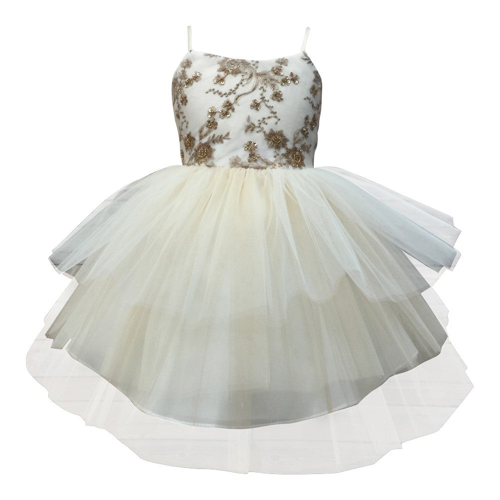 Elegant Champagne Beaded Multi-Tier Junior Bridesmaid Dress for Big Girls - Sizes 8 & 10 | Perfect for Weddings, Prom & Formal Events