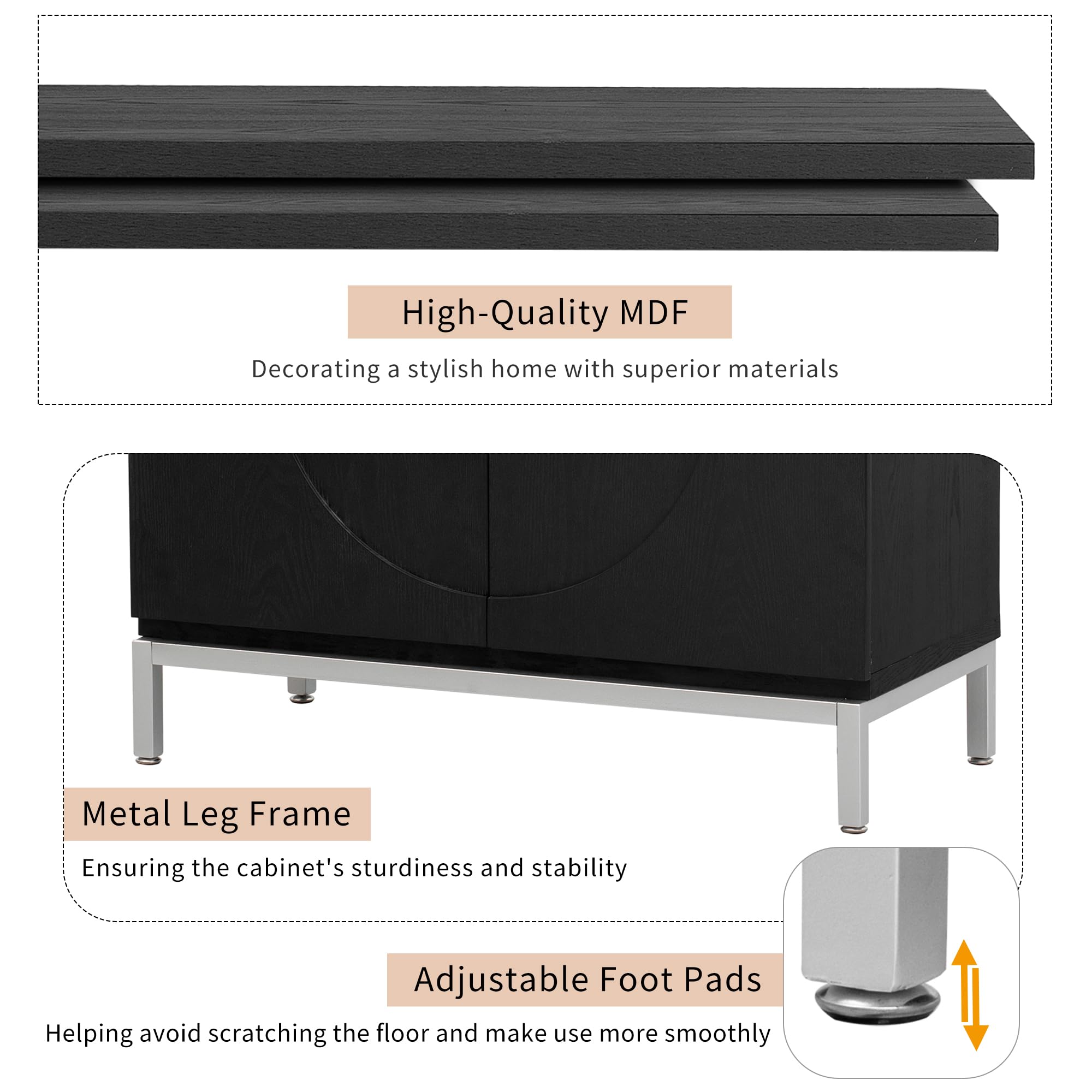 Modern Storage Cabinet & Console Table - Solid Wood Veneer with Metal Leg Frame, Entryway Sideboard for Living Room, Bedroom, Hallway - Black Minimalist Design (Perfect for Small Spaces & Home Organization)