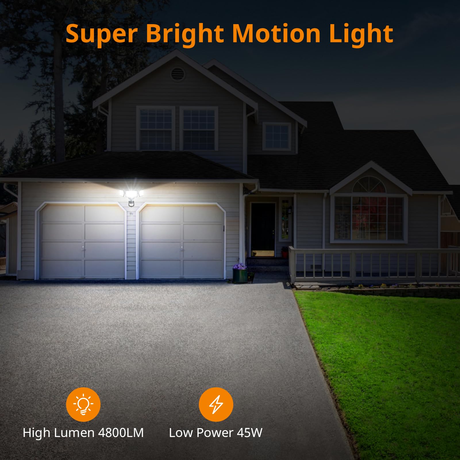LEPOWER 45W LED Flood Lights with Motion Sensor - 4800LM Bright Security Light, 5000K Daylight White, IP65 Waterproof, 3 Modes (Dusk to Dawn, Motion Activated, Continuous On) - Perfect for Outdoor Garage, Yard, Porch, and Driveway Lighting (Black)