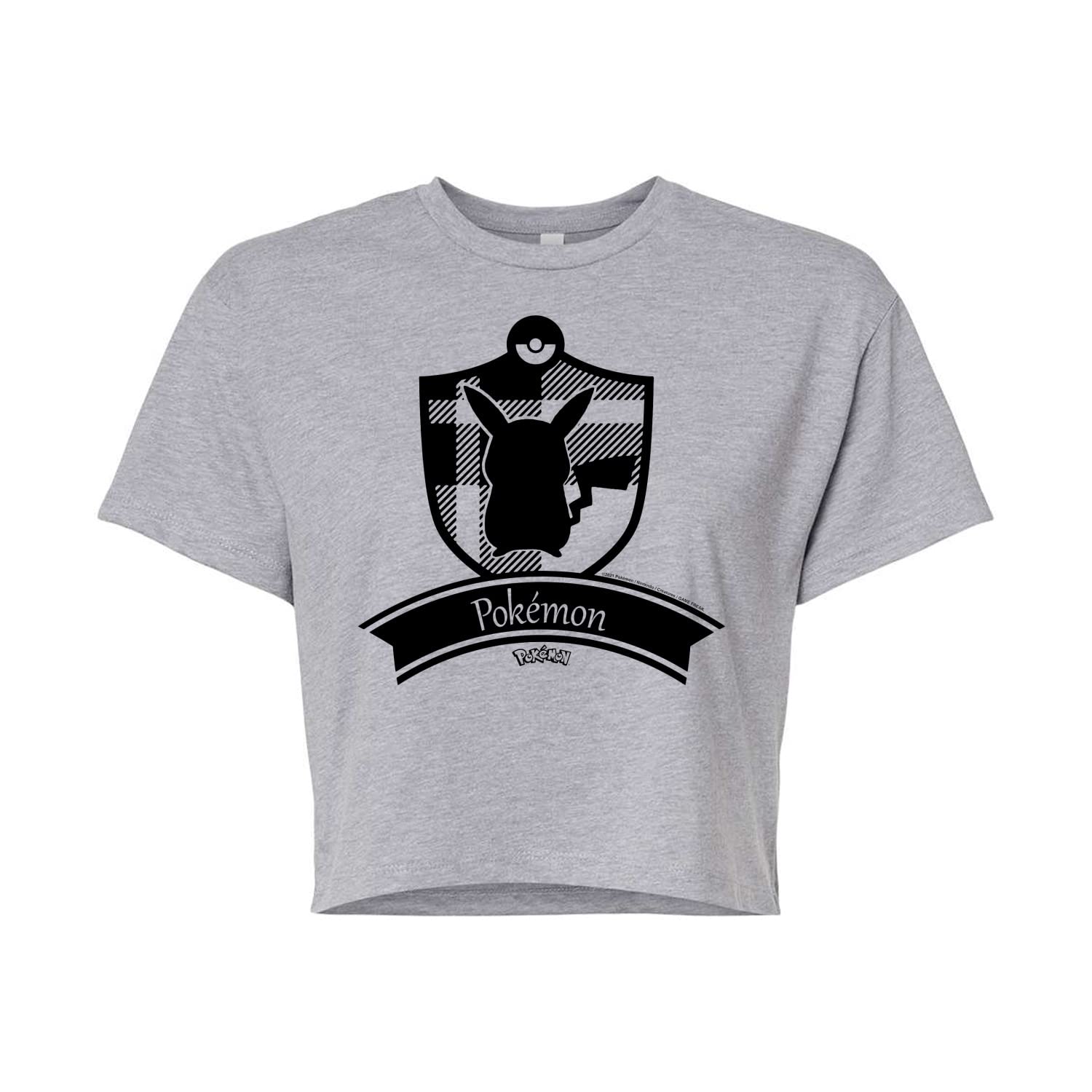 HYBRID APPAREL Pokémon Plaid Badge Junior's Cropped Cotton Blend T-Shirt - Cute Graphic Tee for Anime Fans, Casual Wear & Cosplay Outfits
