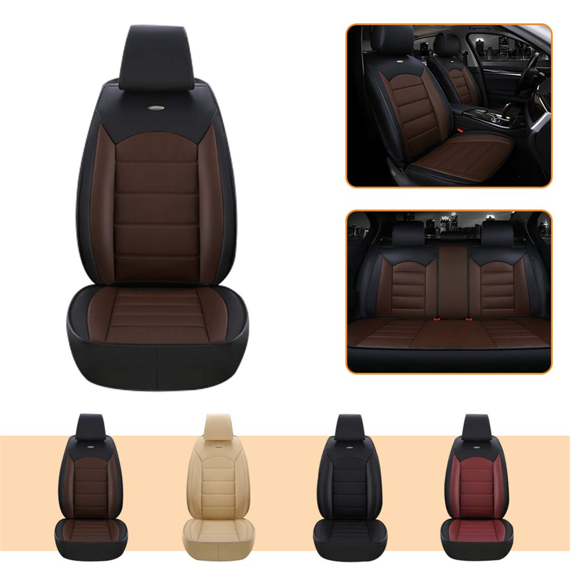 Handao-US Premium Brown PU Leather Car Seat Covers for Dodge Charger & Challenger - Waterproof, Comfortable & Durable Auto Seat Protectors - Perfect for Daily Commute, Road Trips & Vehicle Protection