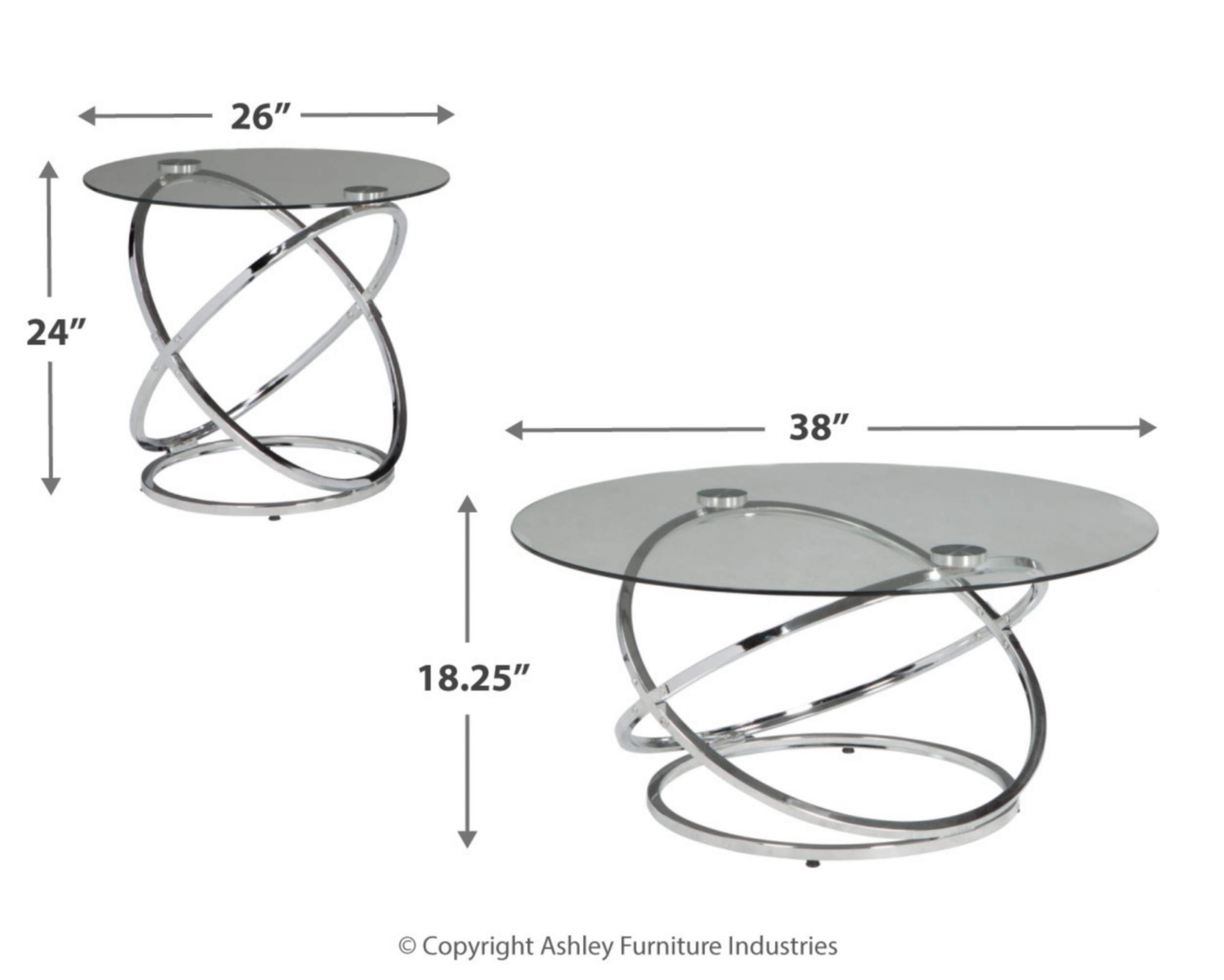 Signature Design by Ashley Hollynyx Modern Round 3-Piece Coffee Table Set with Chrome Base - Includes Coffee Table & 2 Side Tables for Living Room, Lounge & Office Decor