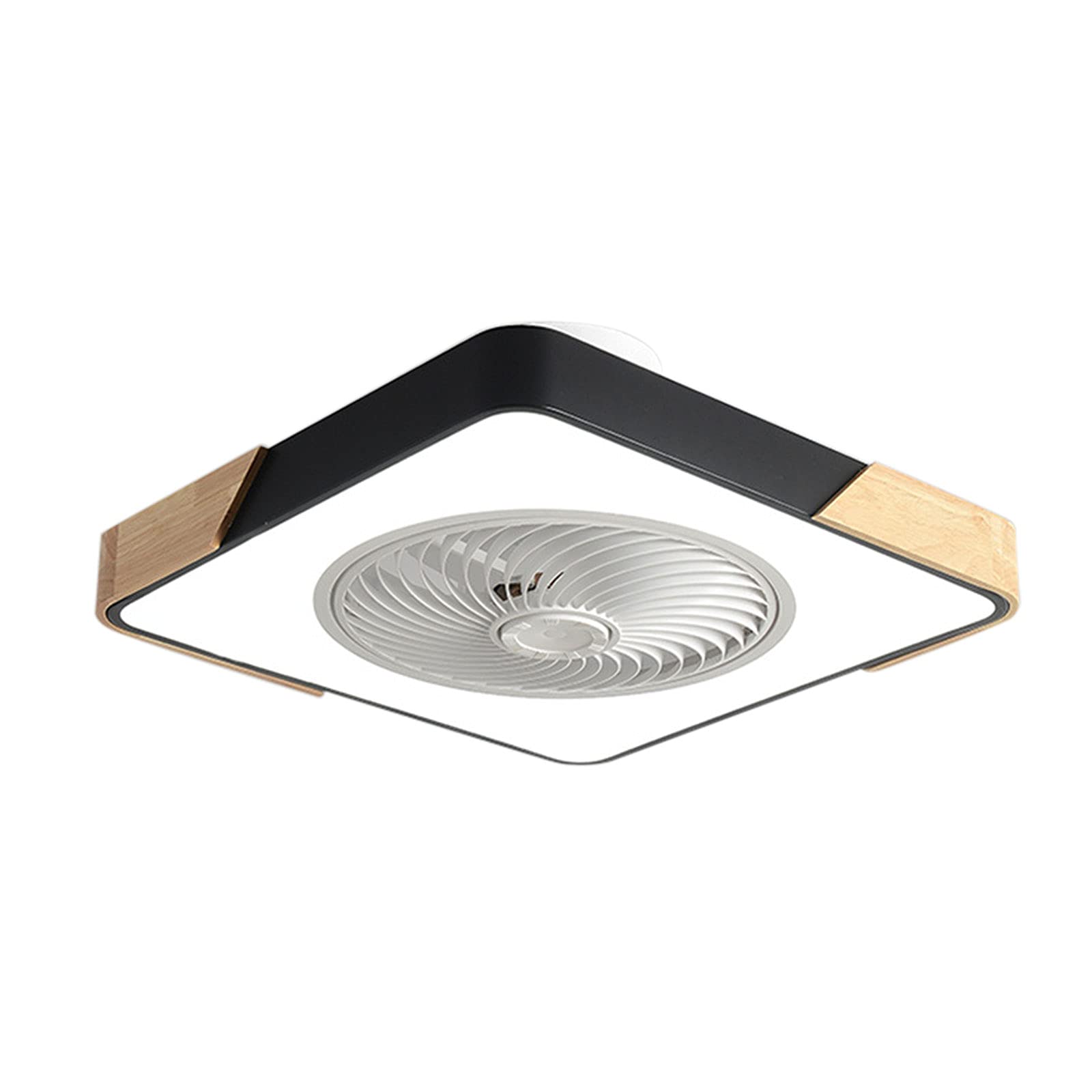 22 Inch Bladeless Ceiling Fan with LED Light and Remote Control - Dimmable Lighting, Invisible Acrylic Blades, Metal Shell, Semi-Flush Mount (Square Black) - Perfect for Bedroom, Living Room, and Office Cooling