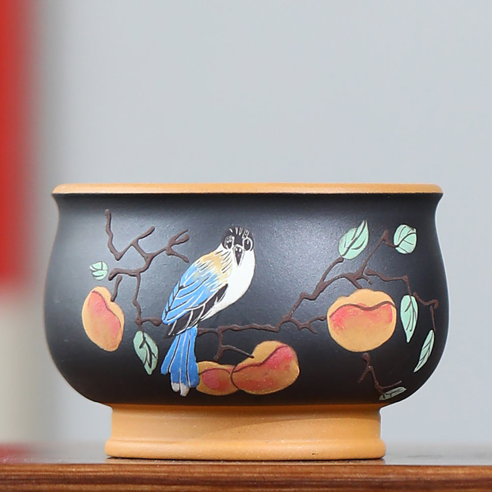 Handmade Purple Clay Gongfu Tea Cup Set - 6 Pcs Chinese Yixing Flower & Bird Painting Ceramic Teacups for Oolong, Pu-erh, Herbal Tea - Perfect for Tea Ceremonies, Gifts & Home Decor