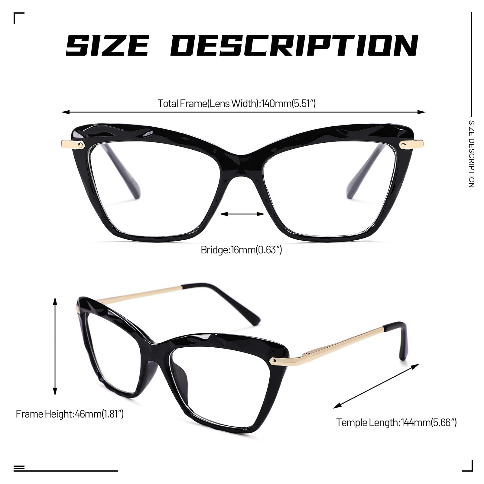 COASION Cat Eye Reading Glasses for Women - Clear Non-Prescription Lenses, Lightweight Small Frame with Spring Hinges - Perfect for Office, Reading & Fashion Accessories