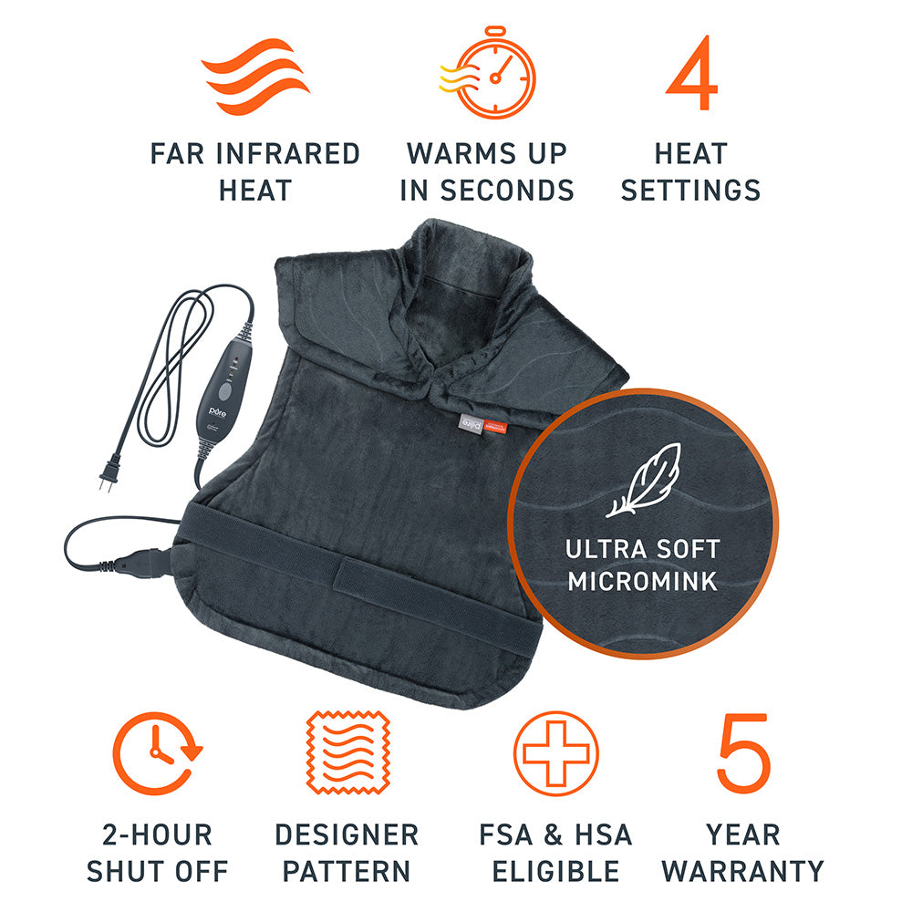 PureRelief Pro Far Infrared Heating Pad for Back & Neck Pain Relief - Soothing Heat Therapy for Muscle Relaxation at Home or Office