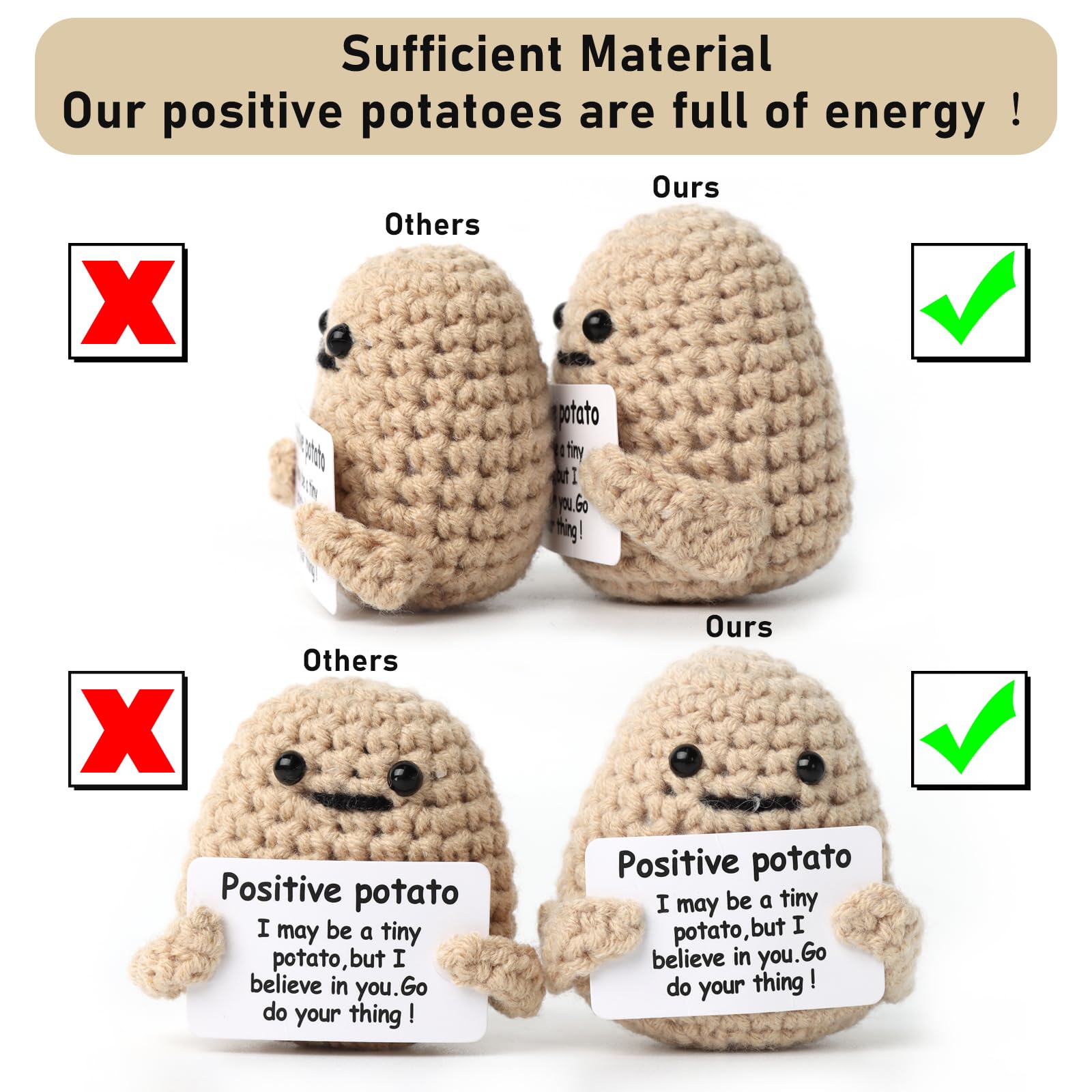 Draupnir Pocket Hug Positive Potato - Cute Knitted Mini Plush Potato Doll, Funny Stress Relief Gift for Women & Men | Office Desk Decor, Car Dashboard Companion, Emotional Support Toy