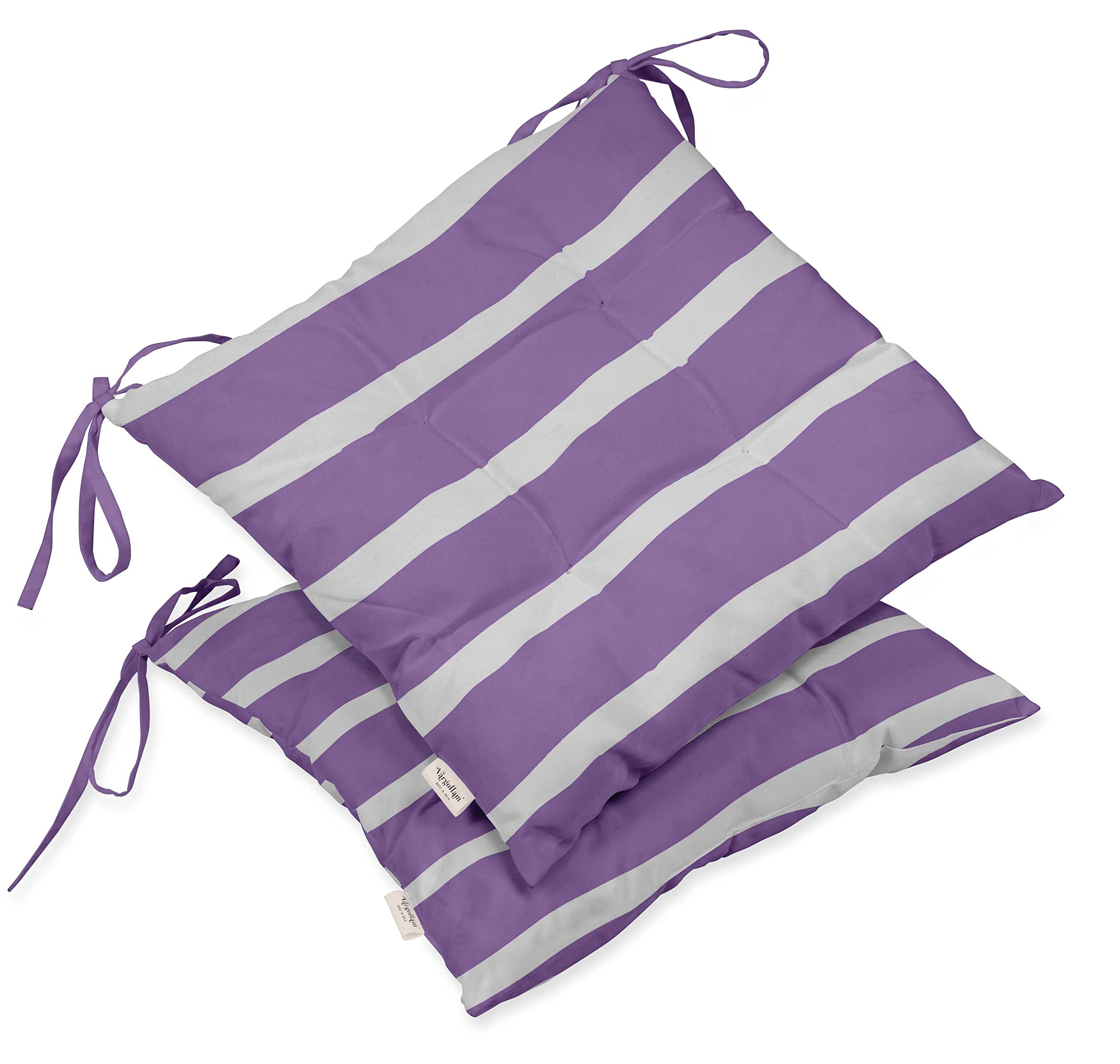 Waterproof 19-Inch Purple Striped Tufted Square Patio Cushion Set of 2 - Indoor/Outdoor Furniture Seat Cushions for Garden, Deck, Poolside & Balcony Use