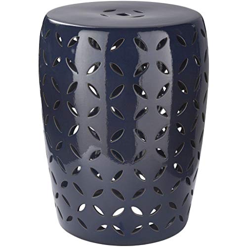 Surya Chantilly Garden Stool - Navy Blue Ceramic Zinc Decor Accent Stool for Outdoor Patio, Garden, or Living Room Decor