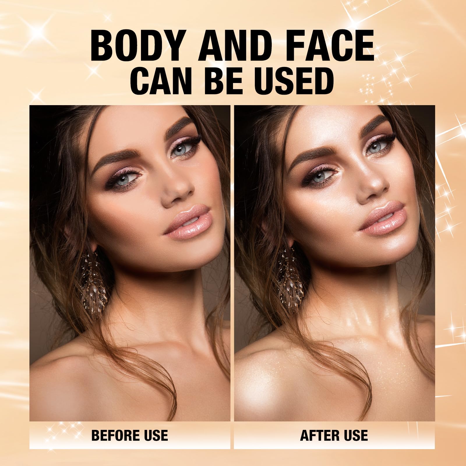 Glitter Body Highlighter Powder - Shimmer & Sparkle Face & Body Makeup with Sponge Applicator (Golden) | Perfect for Parties, Festivals & Night Out Glow