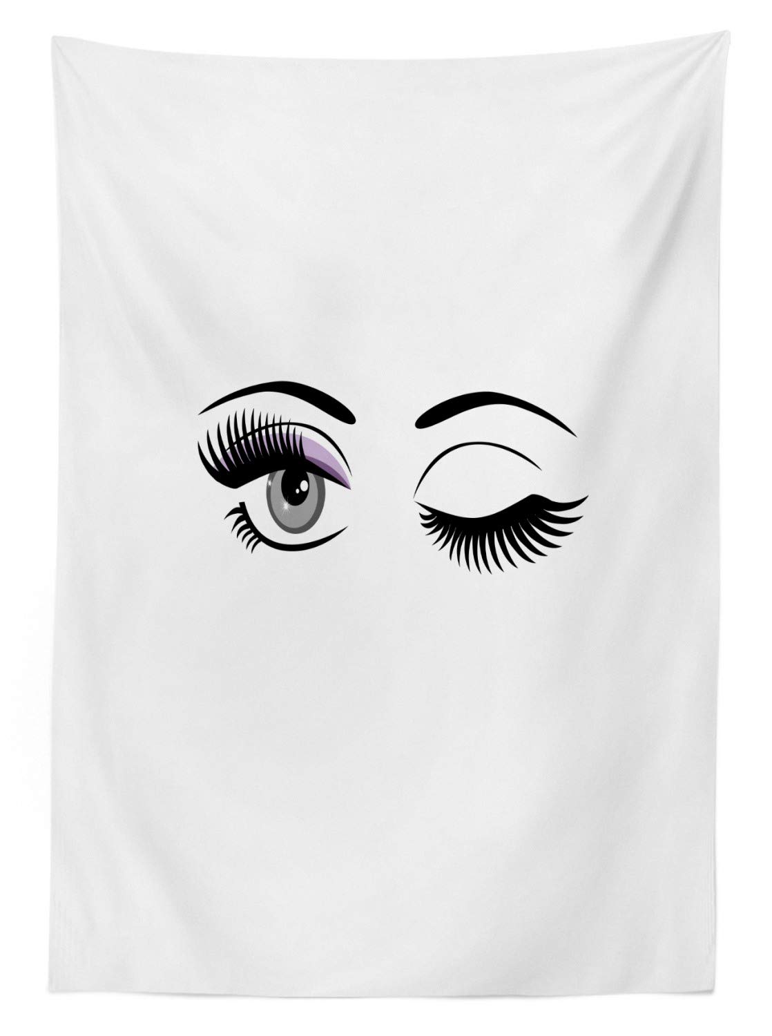 Ambesonne Washable Outdoor Tablecloth - Cartoon Style Dramatic Woman Eyes with Long Lashes Winking Design, Decorative Picnic Table Cover 58x120 Inches, Lilac Grey Black - Perfect for BBQs, Garden Parties & Outdoor Dining