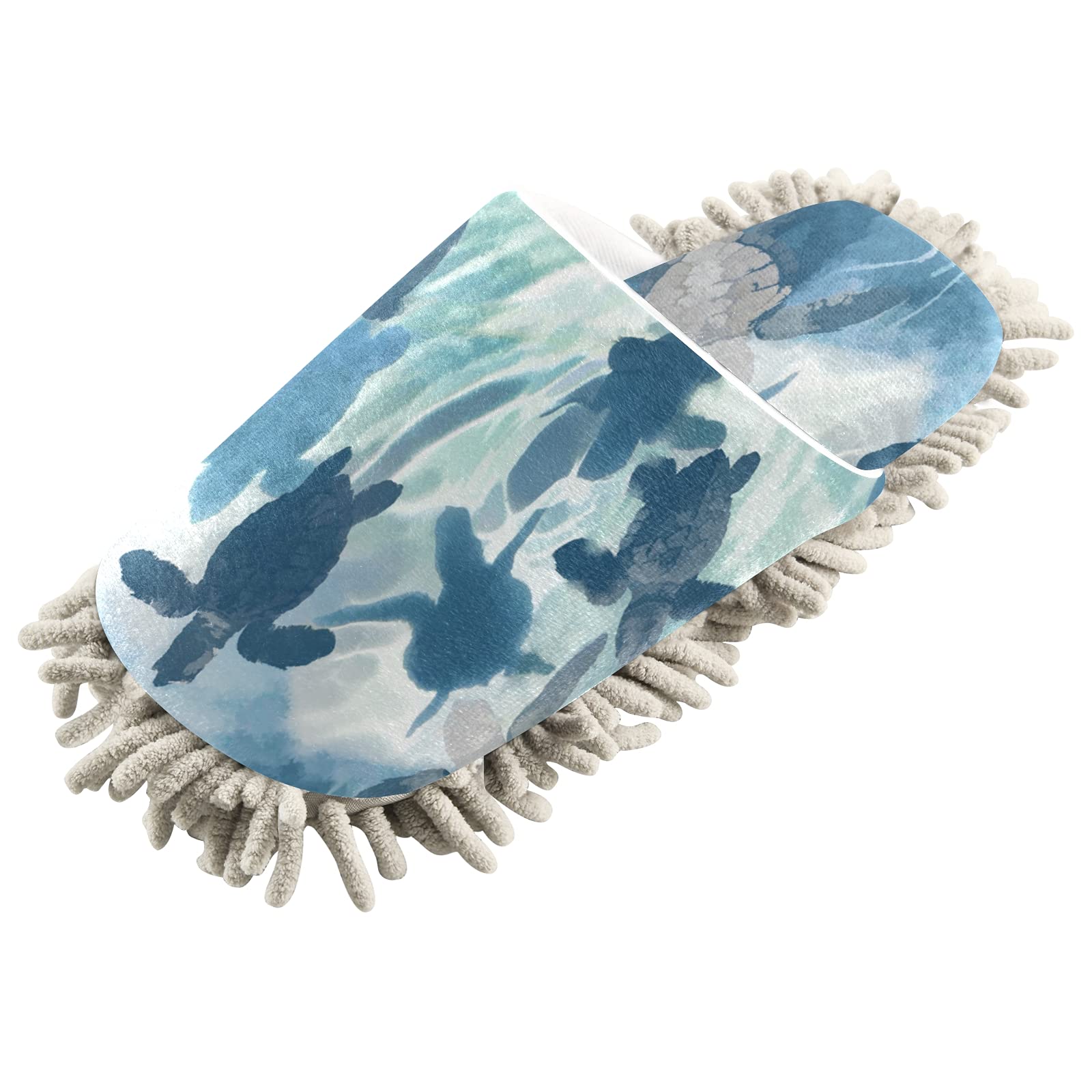 Blue Sea Turtle Mop Slippers - Animal Ocean Themed Spa & Cleaning House Shoes for Dusting - Comfortable Home Slippers for Men & Women - Perfect for Bathroom, Kitchen Cleaning and Relaxing at Home