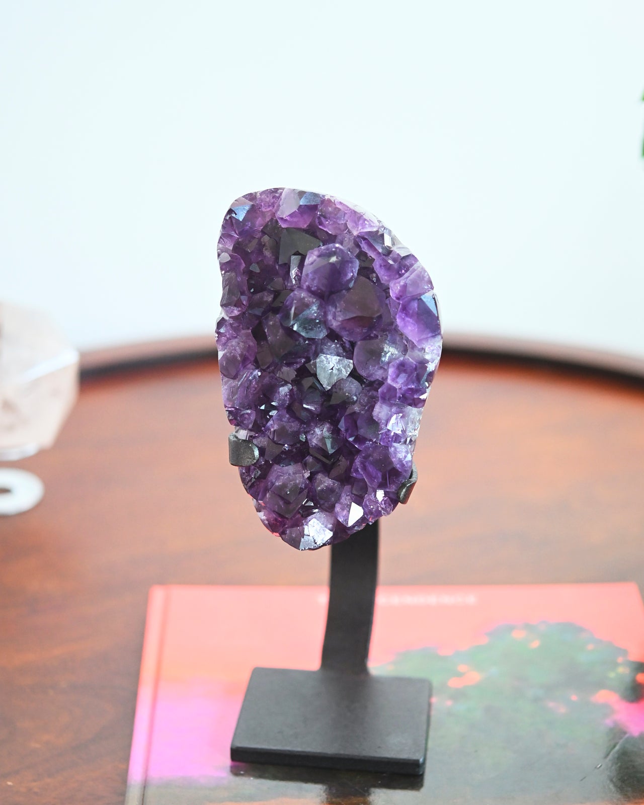 Natural Amethyst Crystal Geode on Wooden Stand - 4.7lbs Healing Stone for Home Decor, Meditation & Spiritual Gifts