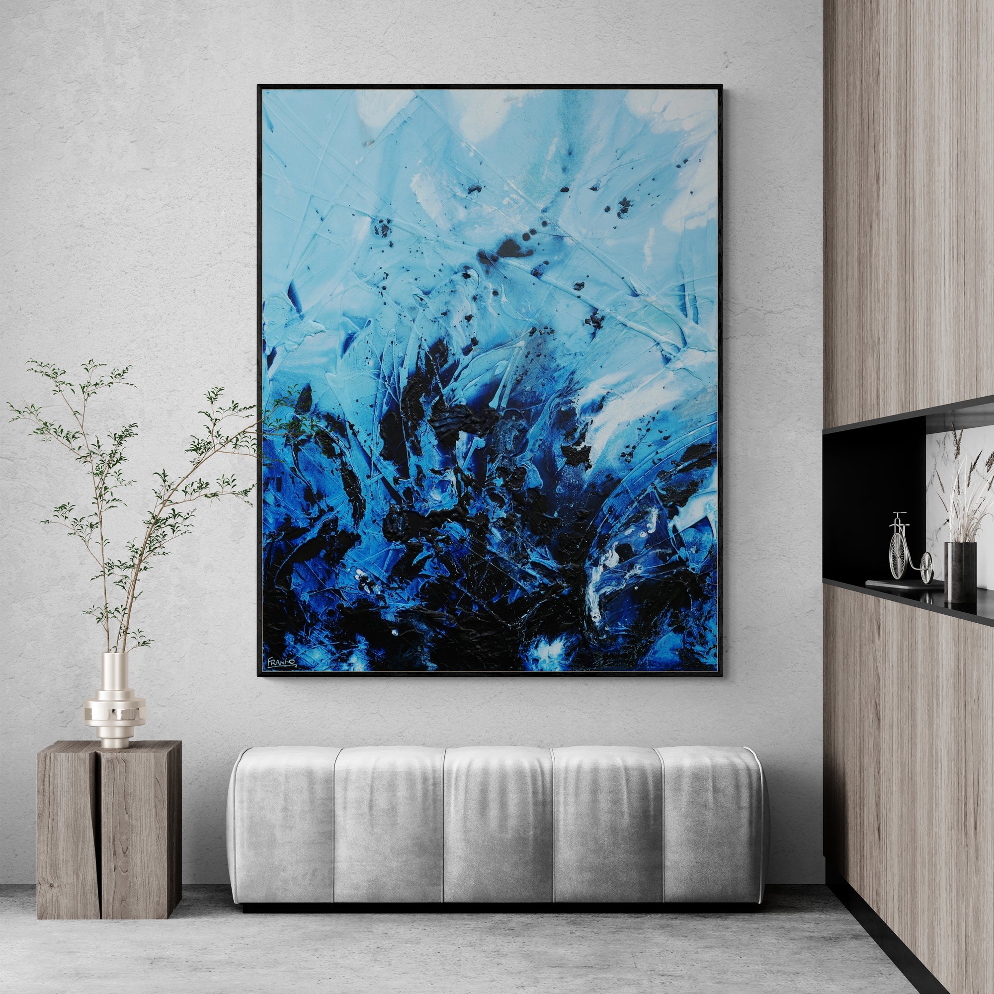140cm x 180cm Blue Textured Abstract Ocean Painting - Modern Wall Art for Living Room, Bedroom & Office Decor | Aquatic Bloom Canvas Art