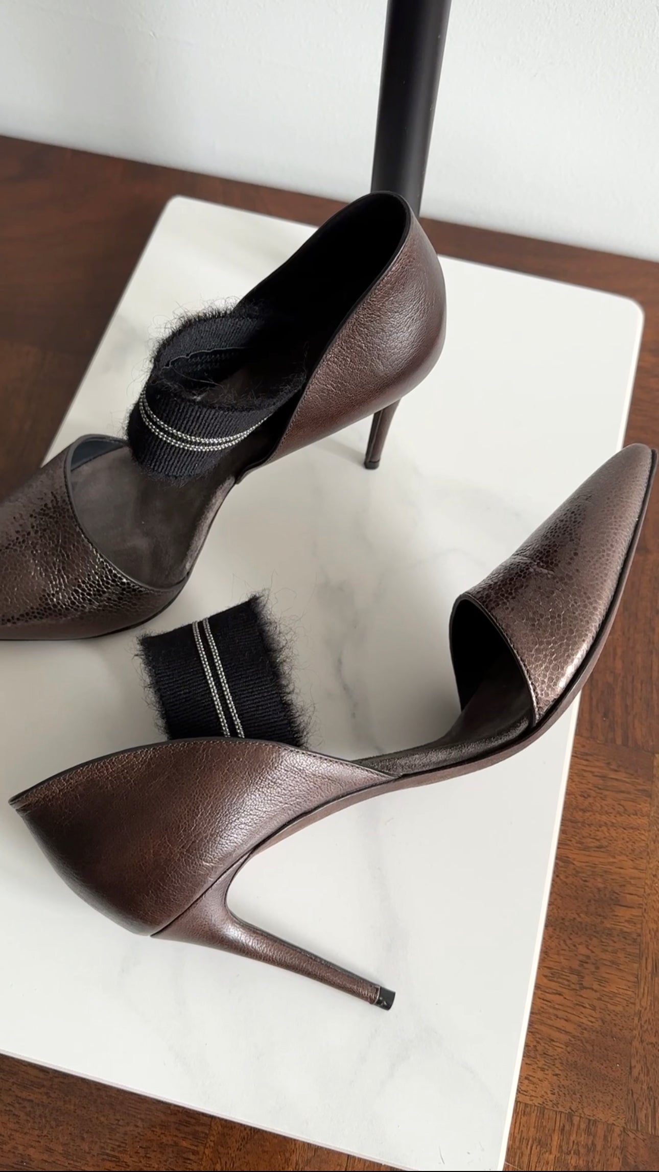Brunello Cucinelli Brown Leather Monili High Heel D'Orsay Pumps Women's Size 36.5 EU | Luxury Designer Shoes for Office, Party & Special Occasions