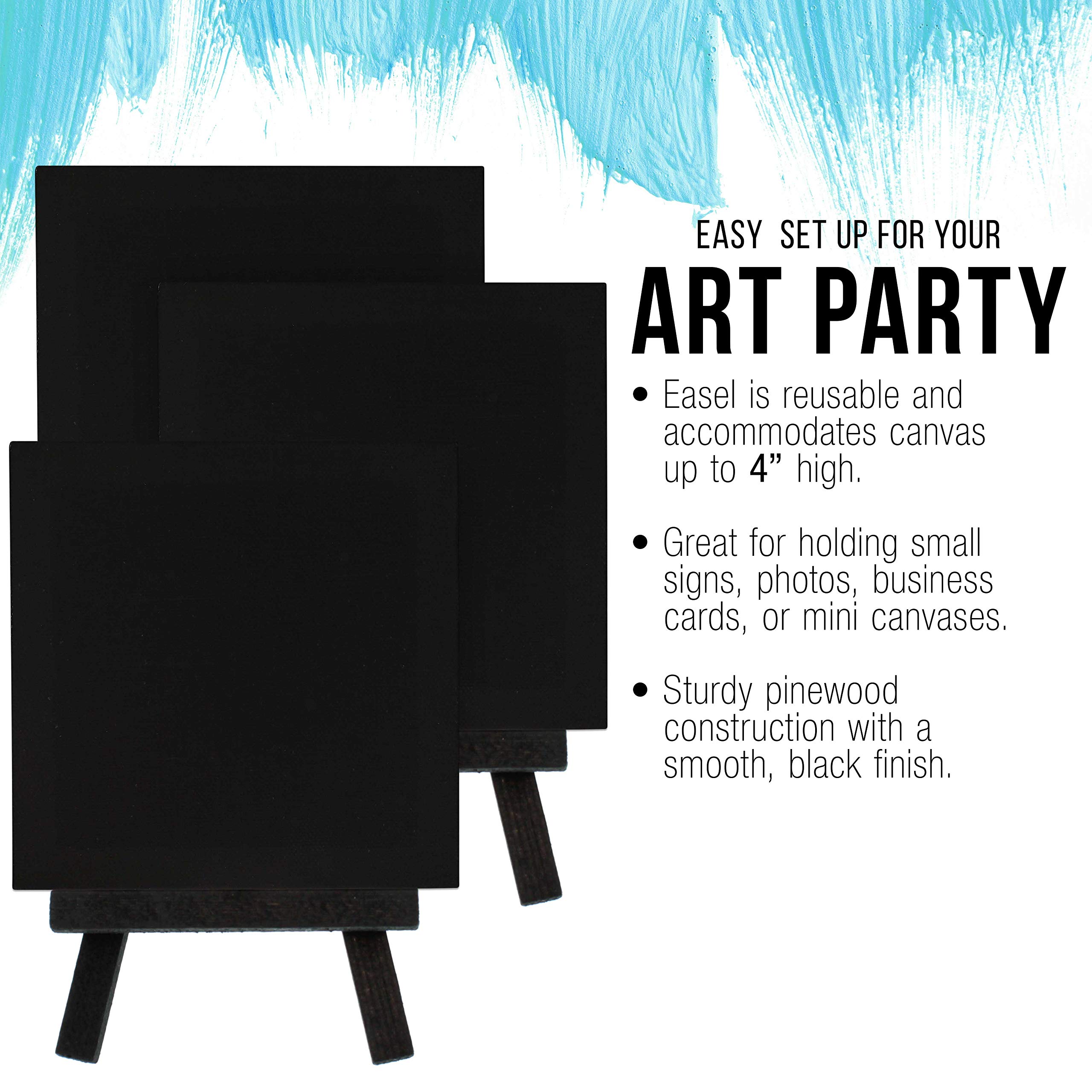 12-Pack U.S. Art Supply 3x3 Inch Stretched Black Canvas with 5 Inch Mini Wood Display Easel Kit - Perfect for Painting Parties, Kids Crafts, Oil & Acrylic Painting, Photo Displays, and Home Decor