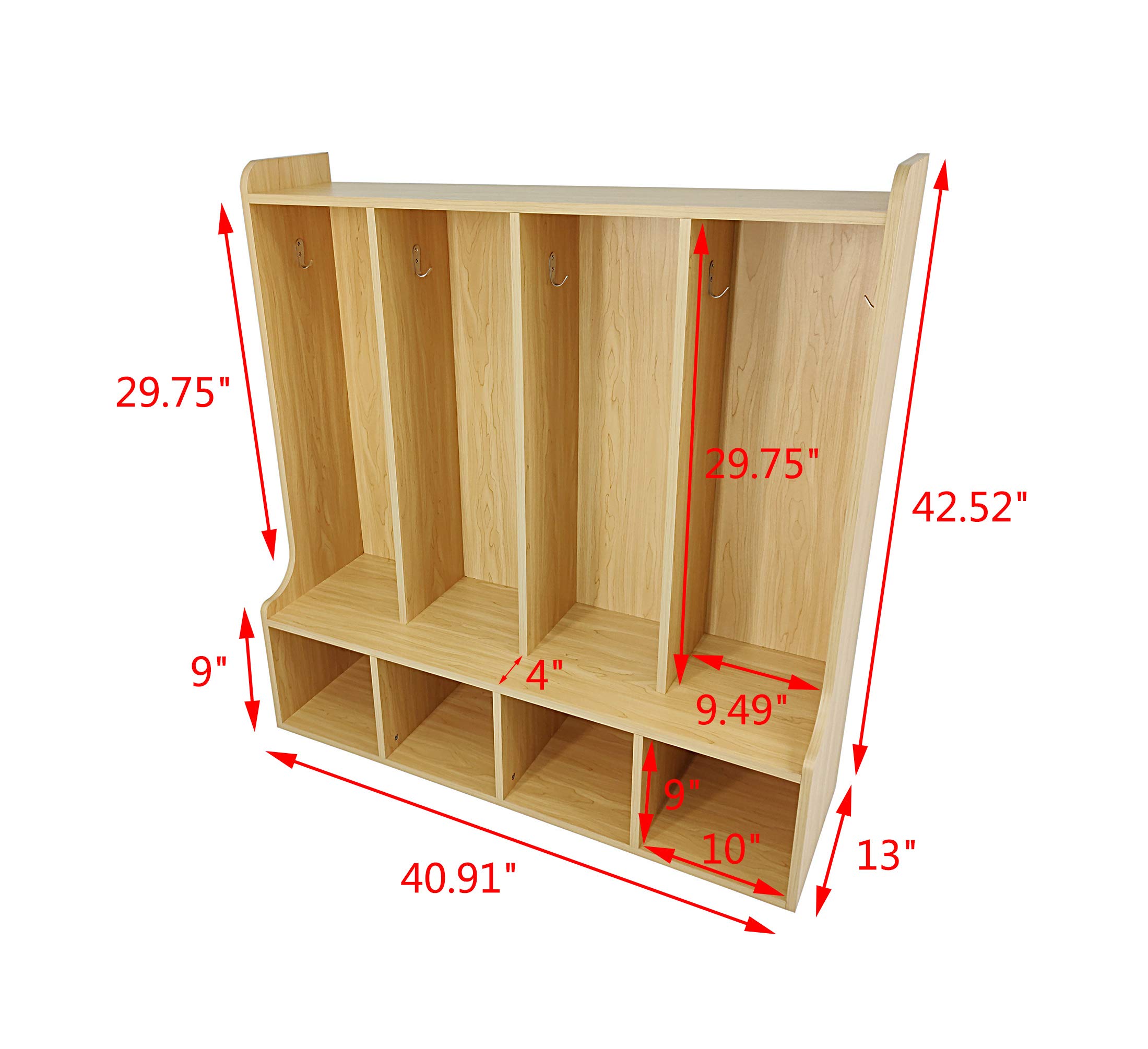 FixtureDisplays® 4-Section Kids School Coat Locker with Bench & Cubbies - 41