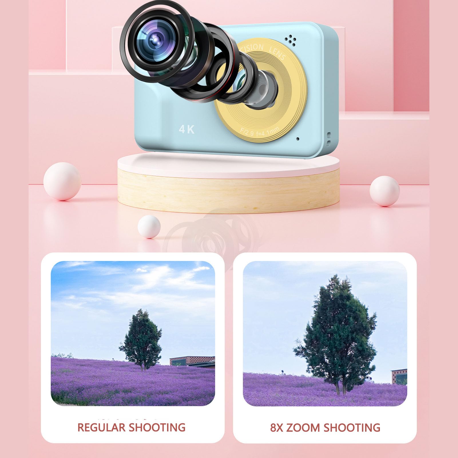 4K 48MP Digital Camera with FHD 1080P Video, 8X Zoom & Auto Focus - Compact Mini Camera for Travel, Vlogging & Everyday Photography
