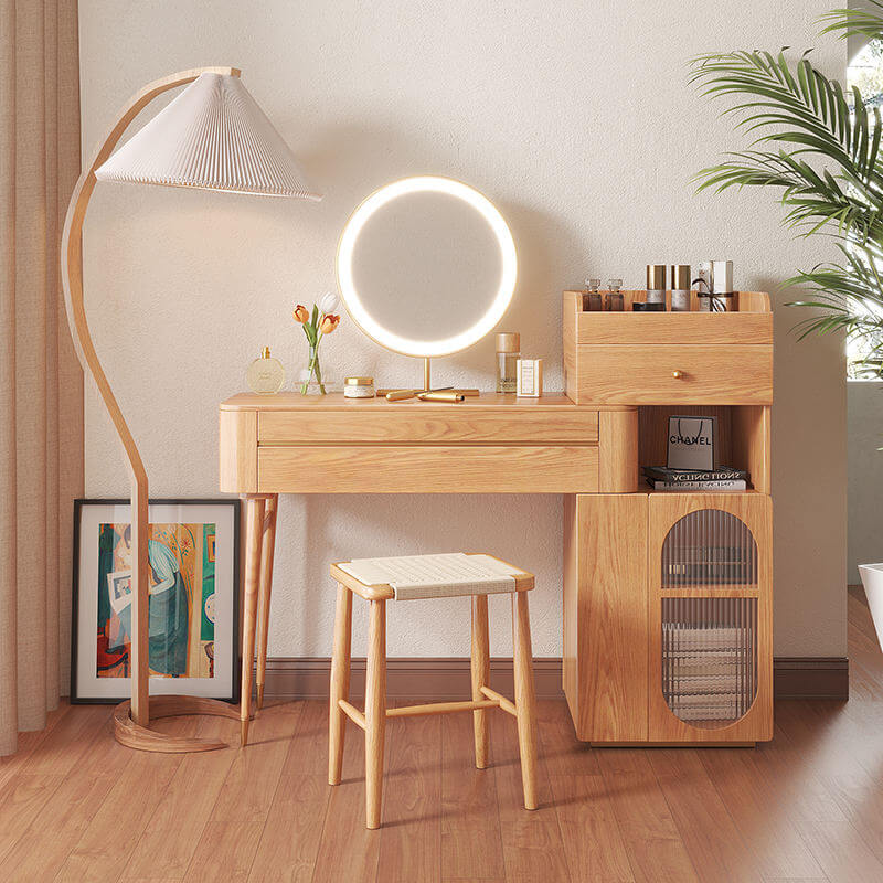 Large Wooden Makeup Vanity Table with Side Cabinet & Drawers - Spacious Storage for Beauty Essentials | Perfect for Bedroom, Dressing Room & Beauty Salon Organization