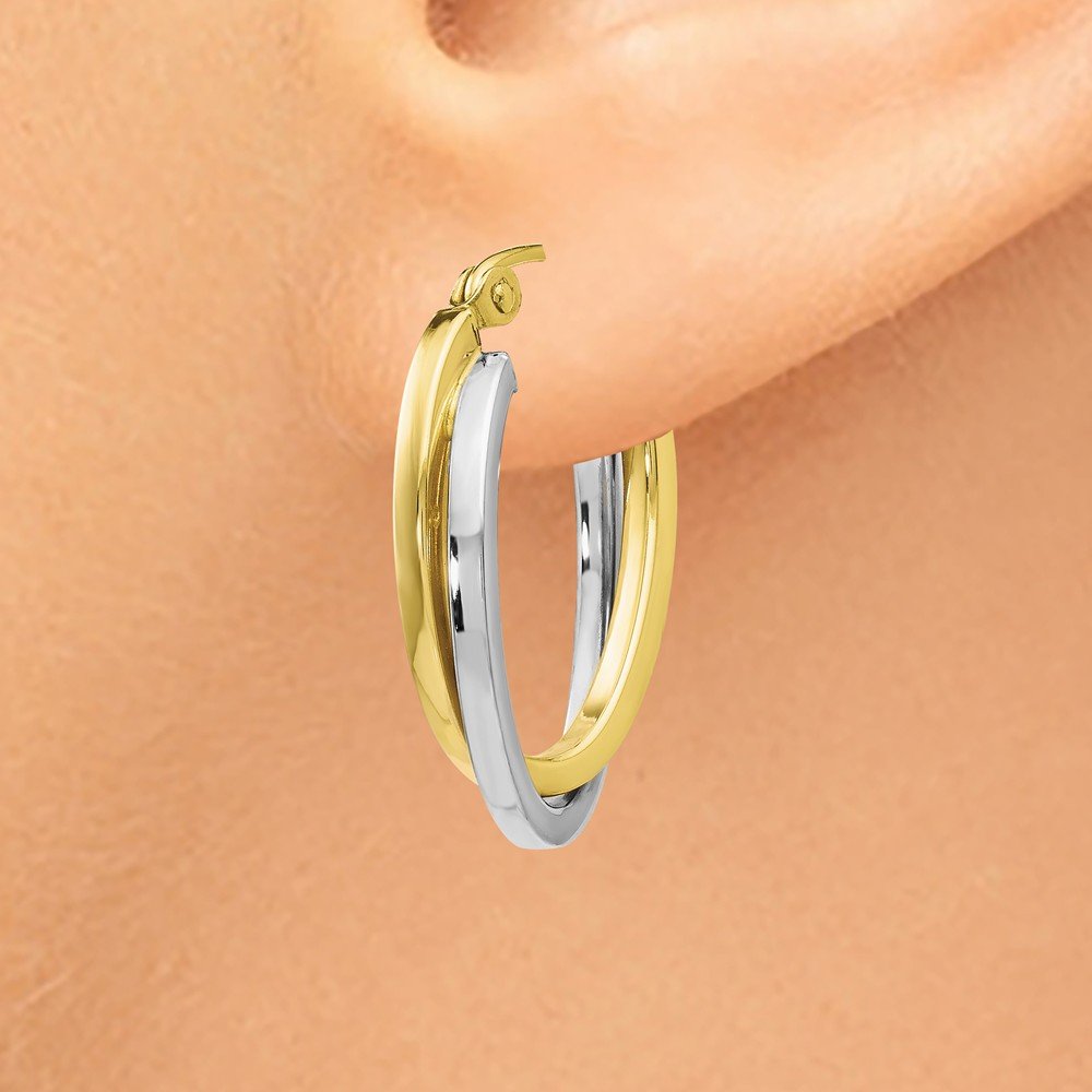 10K Two-Tone Gold Polished Hinged Hoop Earrings for Women - Elegant Everyday & Special Occasion Jewelry Gift