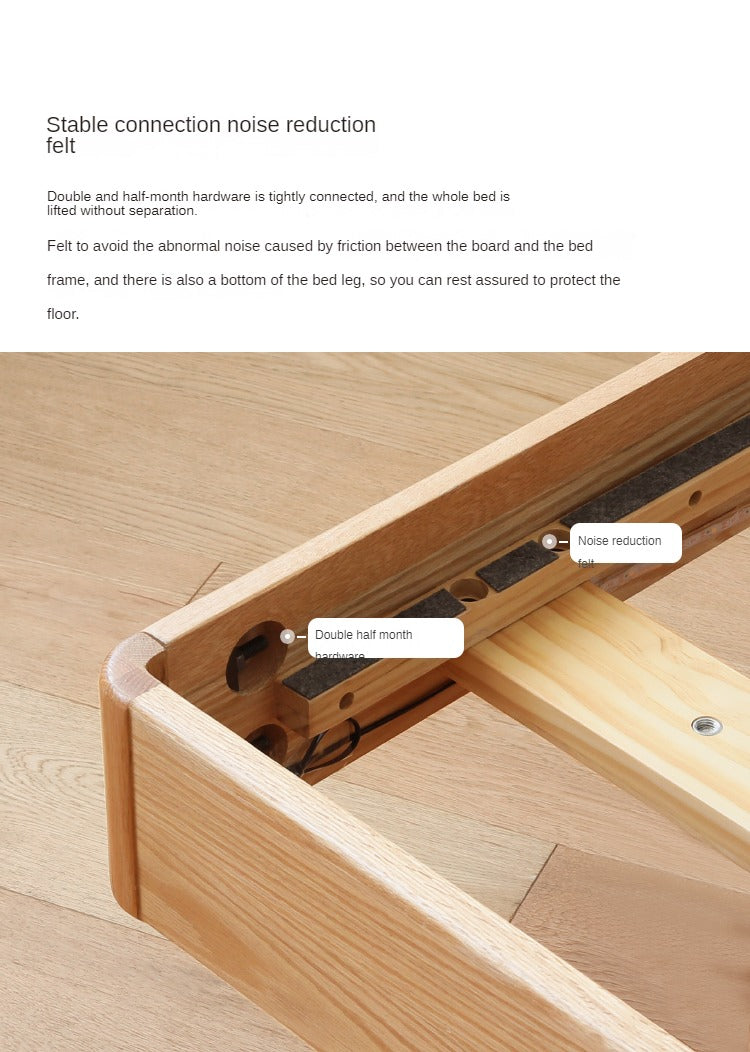 Solid Oak Wood Floating Platform Bed - No Headboard Modern Minimalist Bed Frame with LED Lights for Bedroom, Guest Room, or Studio Apartment