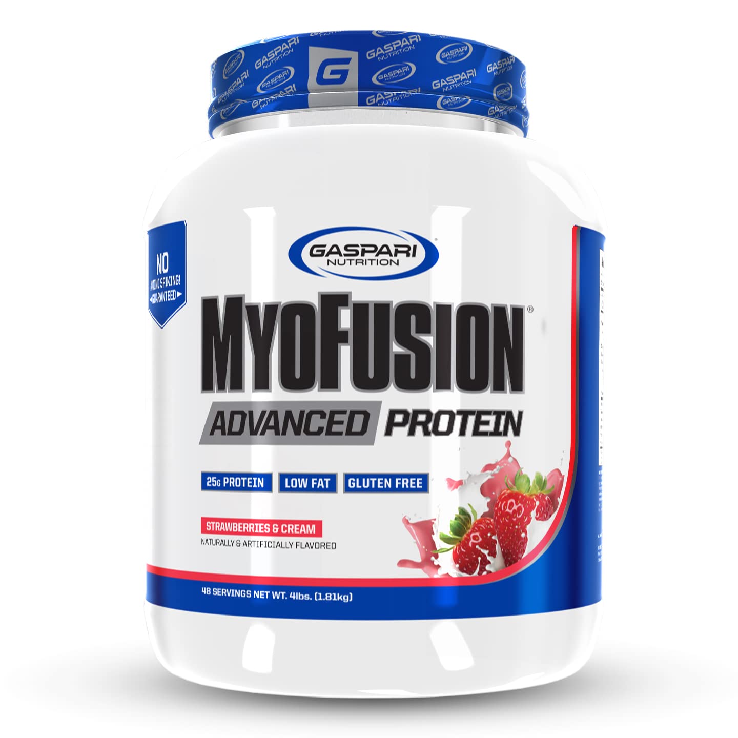 Gaspari Nutrition Myofusion Advanced Protein Powder - Whey, Casein & Isolate Protein Blend, Low Fat Gluten Free 4lb (Strawberries & Cream) for Muscle Recovery & Post-Workout Nutrition